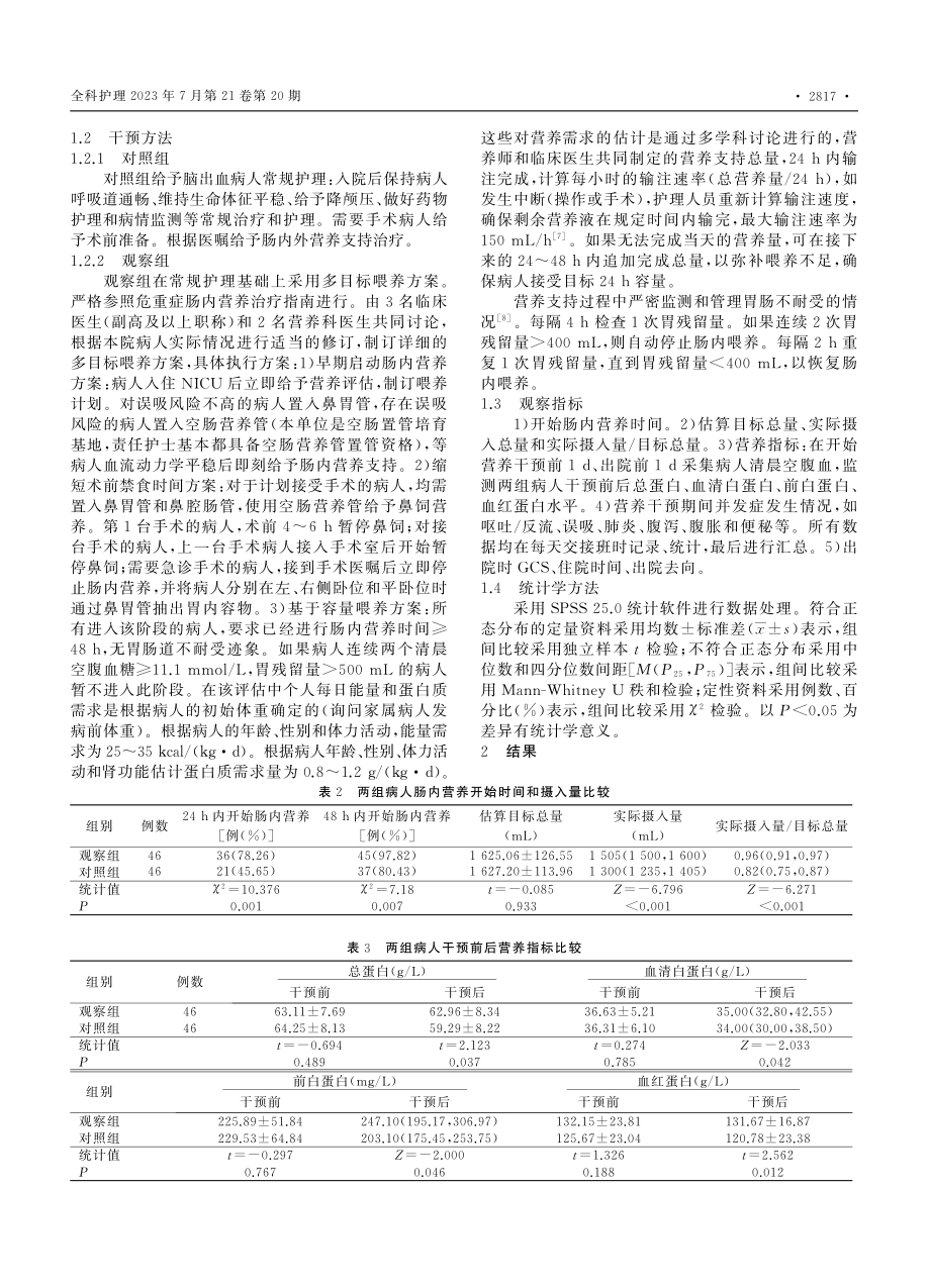 多目标喂养方案在重症脑出血病人营养管理中的临床应用_吴超.pdf_第2页