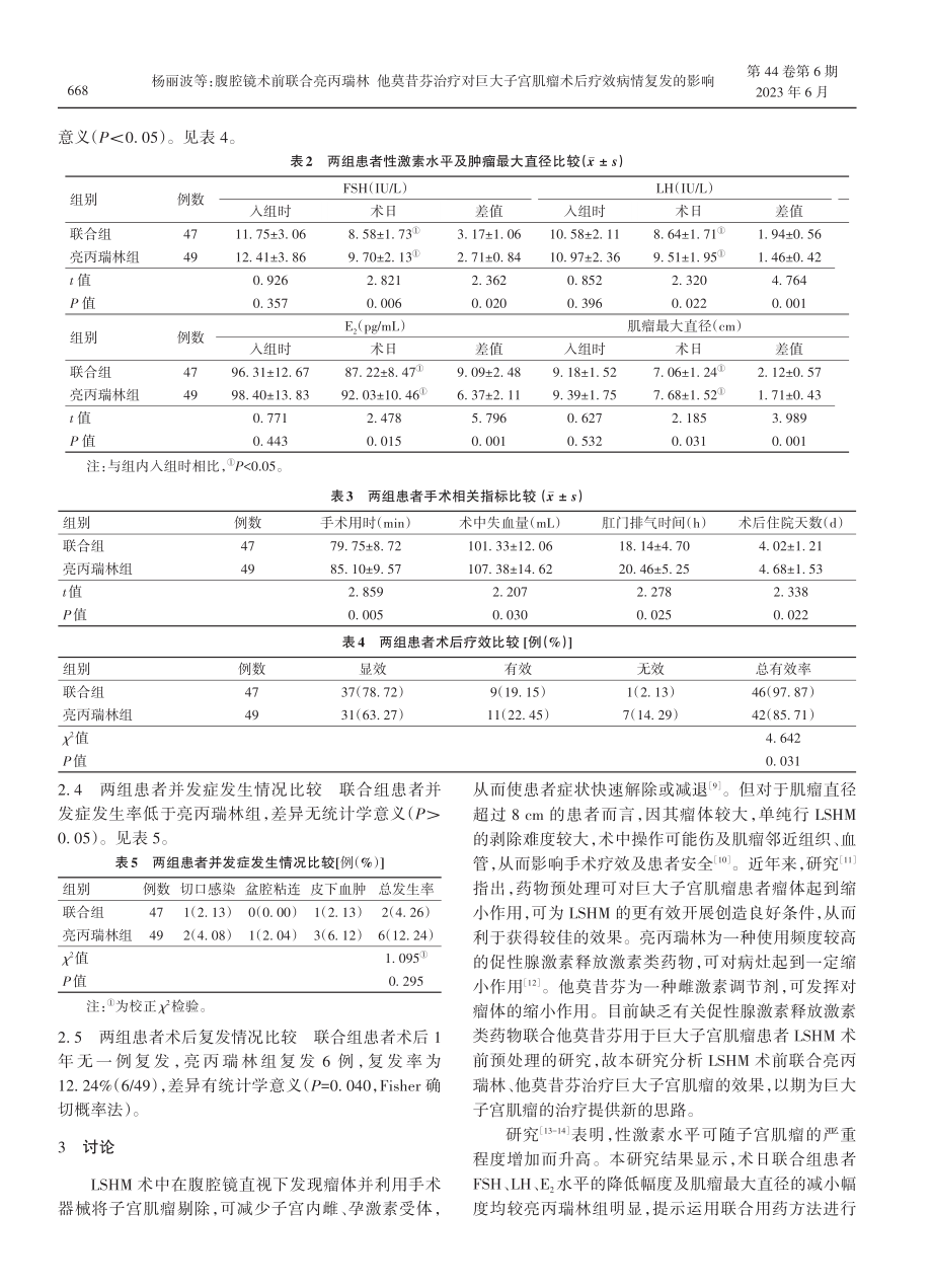 腹腔镜术前联合亮丙瑞林他莫昔芬治疗对巨大子宫肌瘤术后疗效病情复发的影响.pdf_第3页