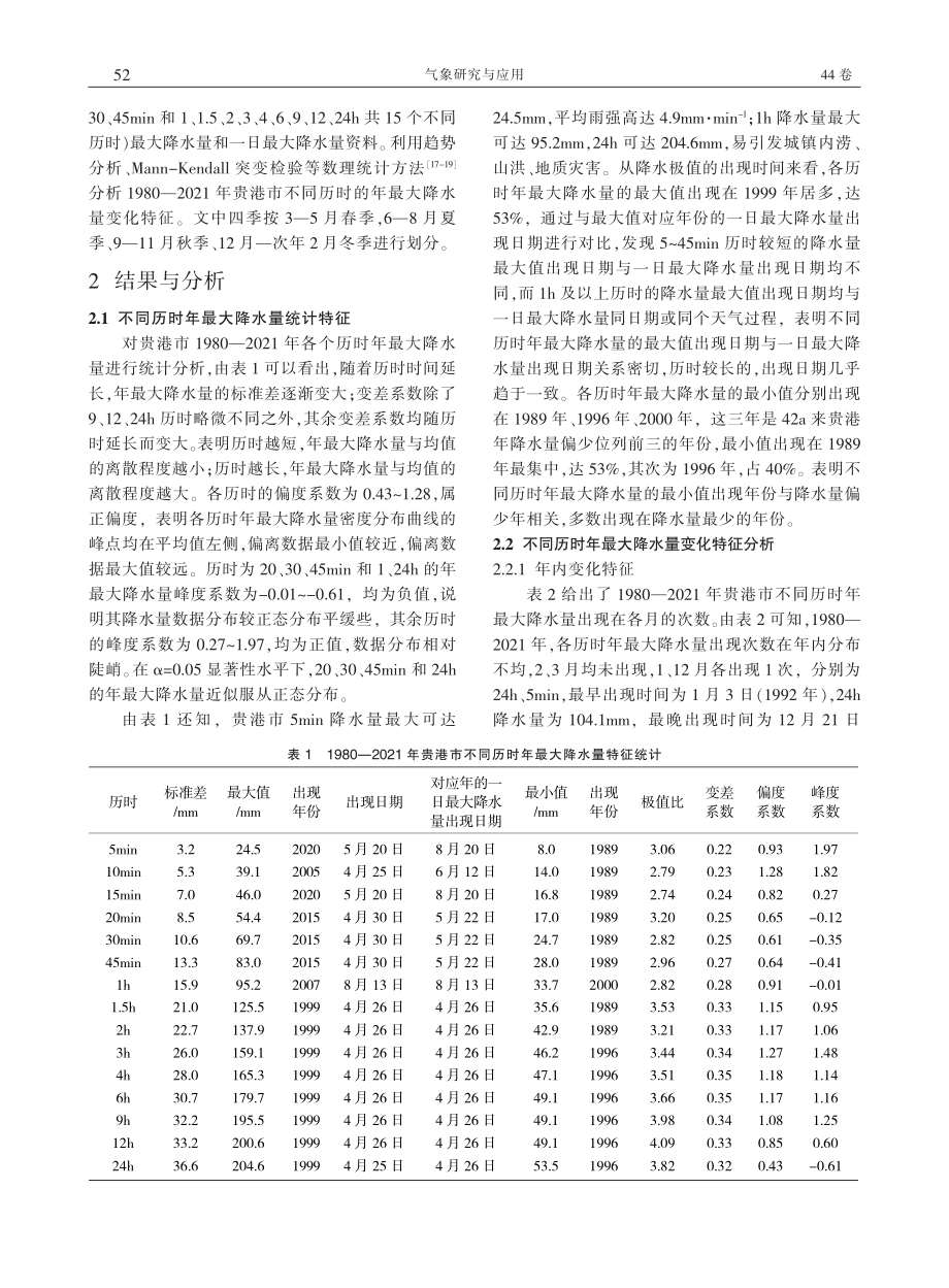 贵港市不同历时年最大降水量变化特征_周幼婵.pdf_第2页