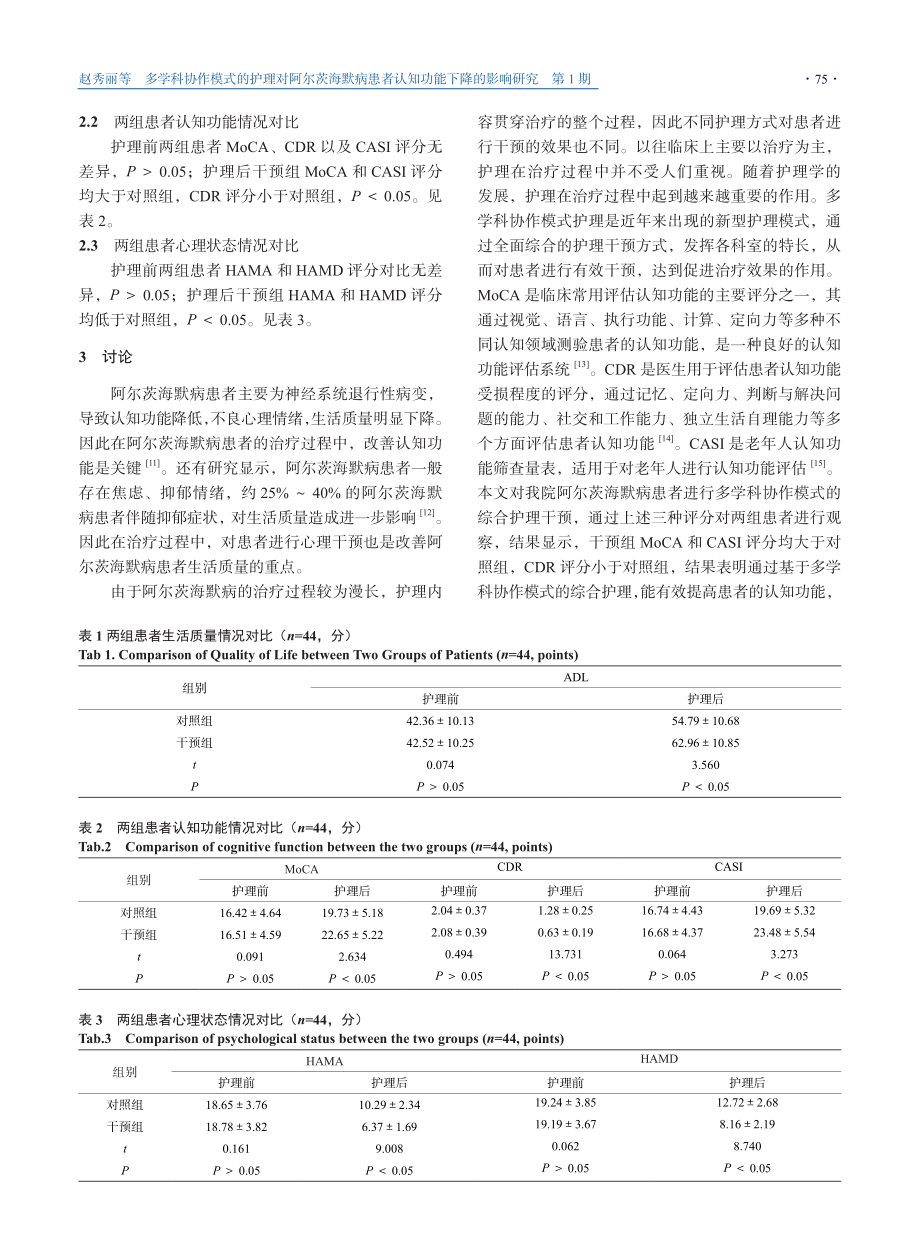 多学科协作模式的护理对阿尔茨海默病患者认知功能下降的影响研究.pdf_第3页