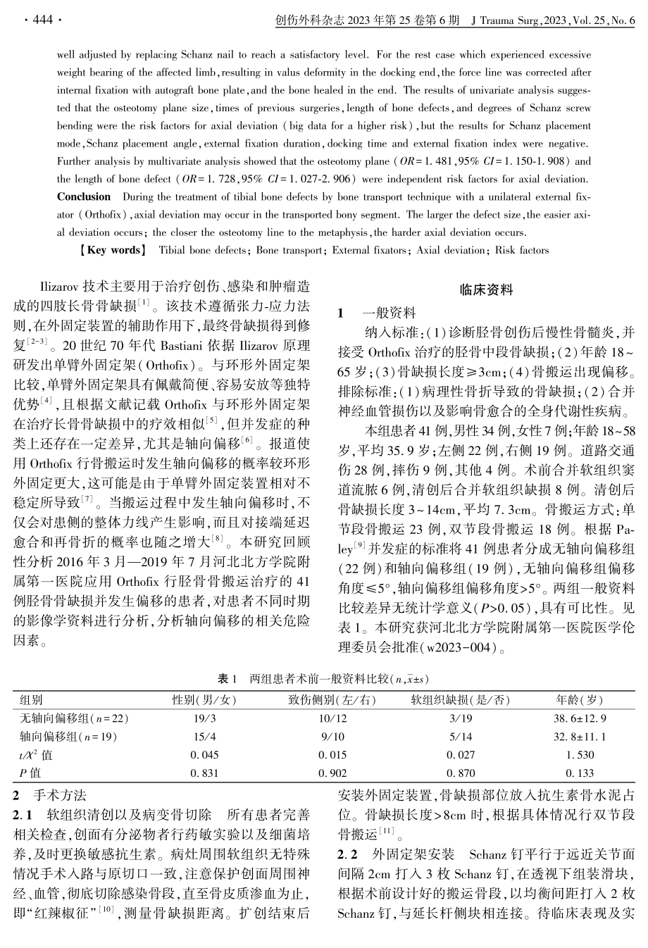 骨搬运治疗胫骨骨缺损中轴向偏移的危险因素分析.pdf_第2页