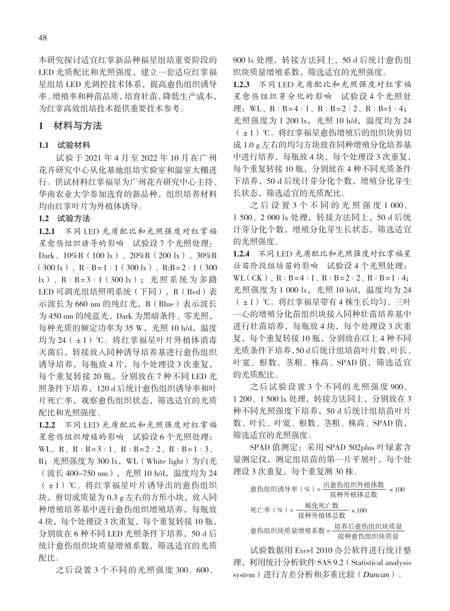 不同LED光质配比和光照强...掌新品种福星组织培养的影响_顾梦云.pdf_第3页