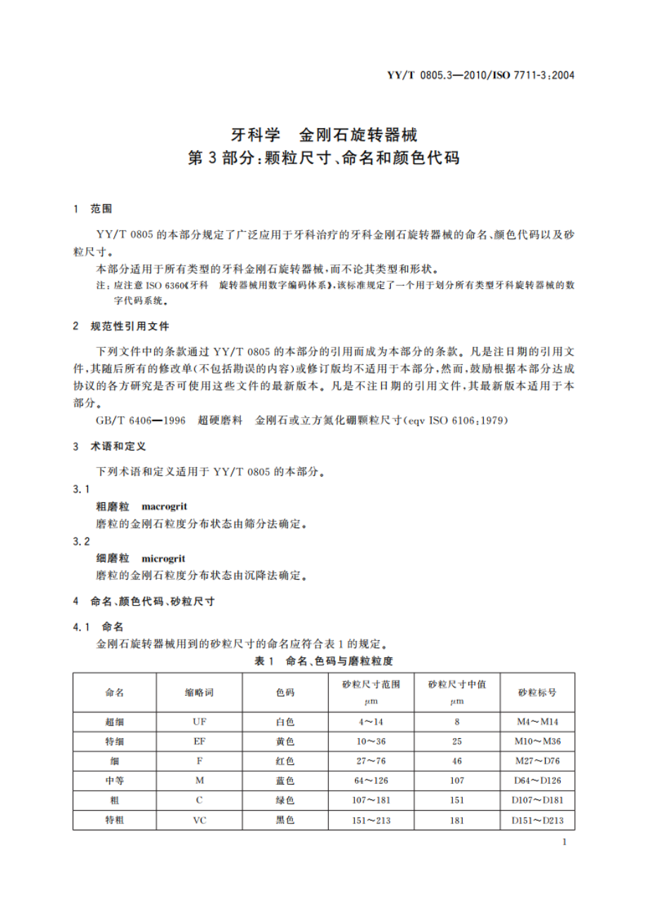 牙科学 金刚石旋转器械 第3部分：颗粒尺寸、命名和颜色代码 YYT 0805.3-2010.pdf_第3页