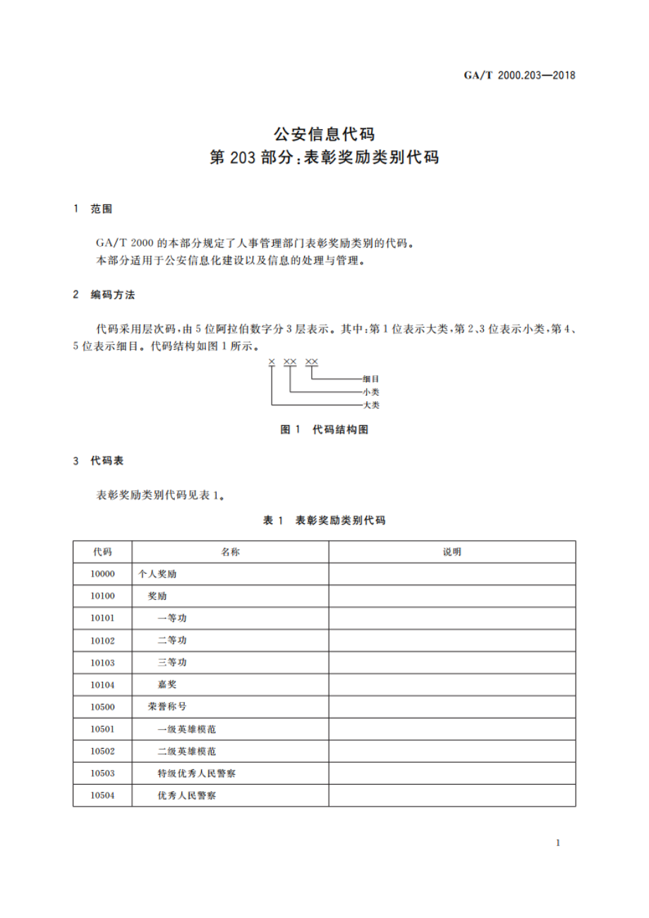 公安信息代码 第203部分：表彰奖励类别代码 GAT 2000.203-2018.pdf_第3页