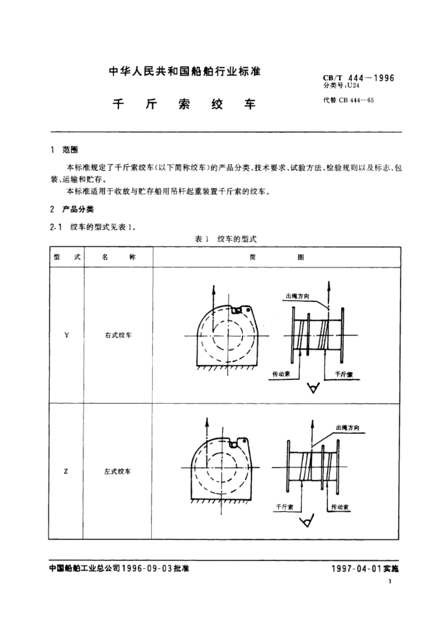 千斤索绞车 CBT 444-1996.pdf_第3页