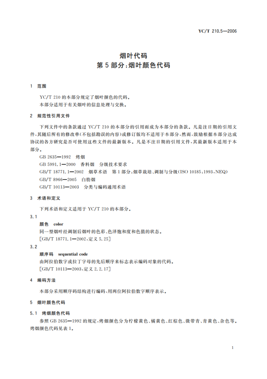 烟叶代码 第5部分：烟叶颜色代码 YCT 210.5-2006.pdf_第3页