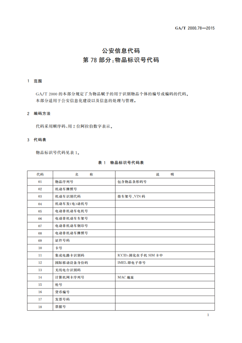 公安信息代码 第78部分：物品标识号代码 GAT 2000.78-2015.pdf_第3页