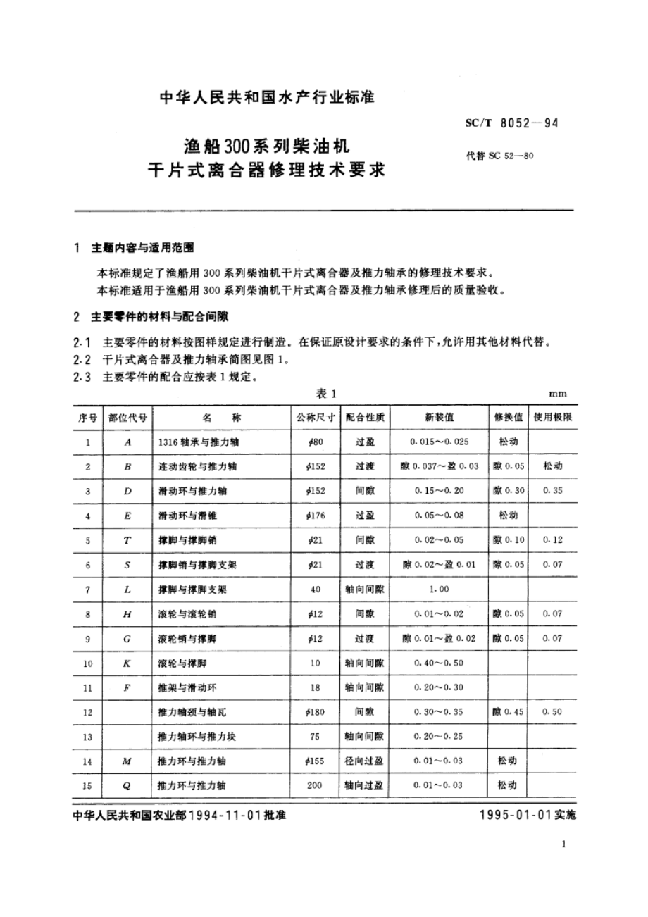 渔船300系列柴油机干片式离合器修理技术要求 SCT 8052-1994.pdf_第3页