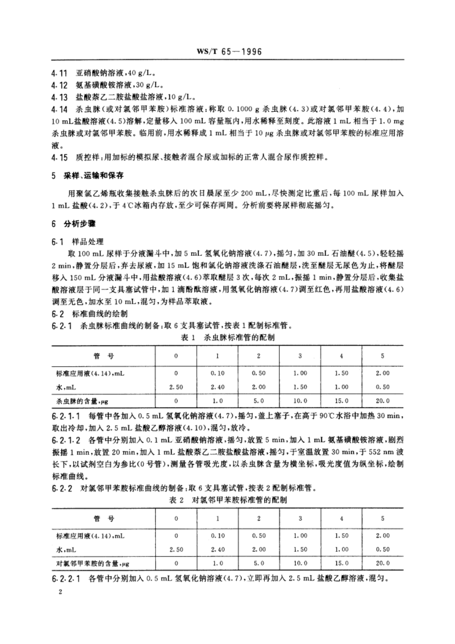 尿中杀虫脒及对氯邻甲苯胺的分光光度测定方法 WST 65-1996.pdf_第3页