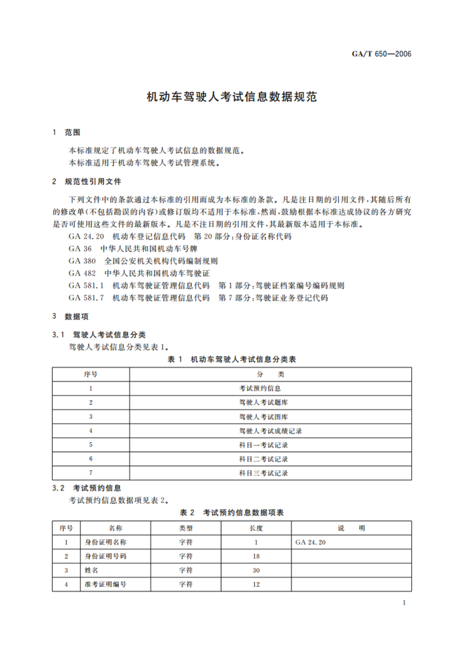 机动车驾驶人考试信息数据规范 GAT 650-2006.pdf_第3页