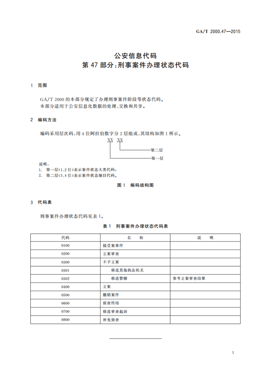 公安信息代码 第47部分：刑事案件办理状态代码 GAT 2000.47-2015.pdf_第3页