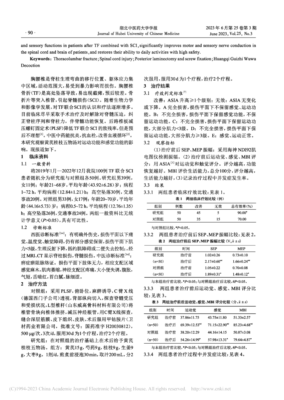 黄芪桂枝五物汤辅助后路椎板...椎骨折联合脊髓损伤疗效观察_王宇强.pdf_第2页