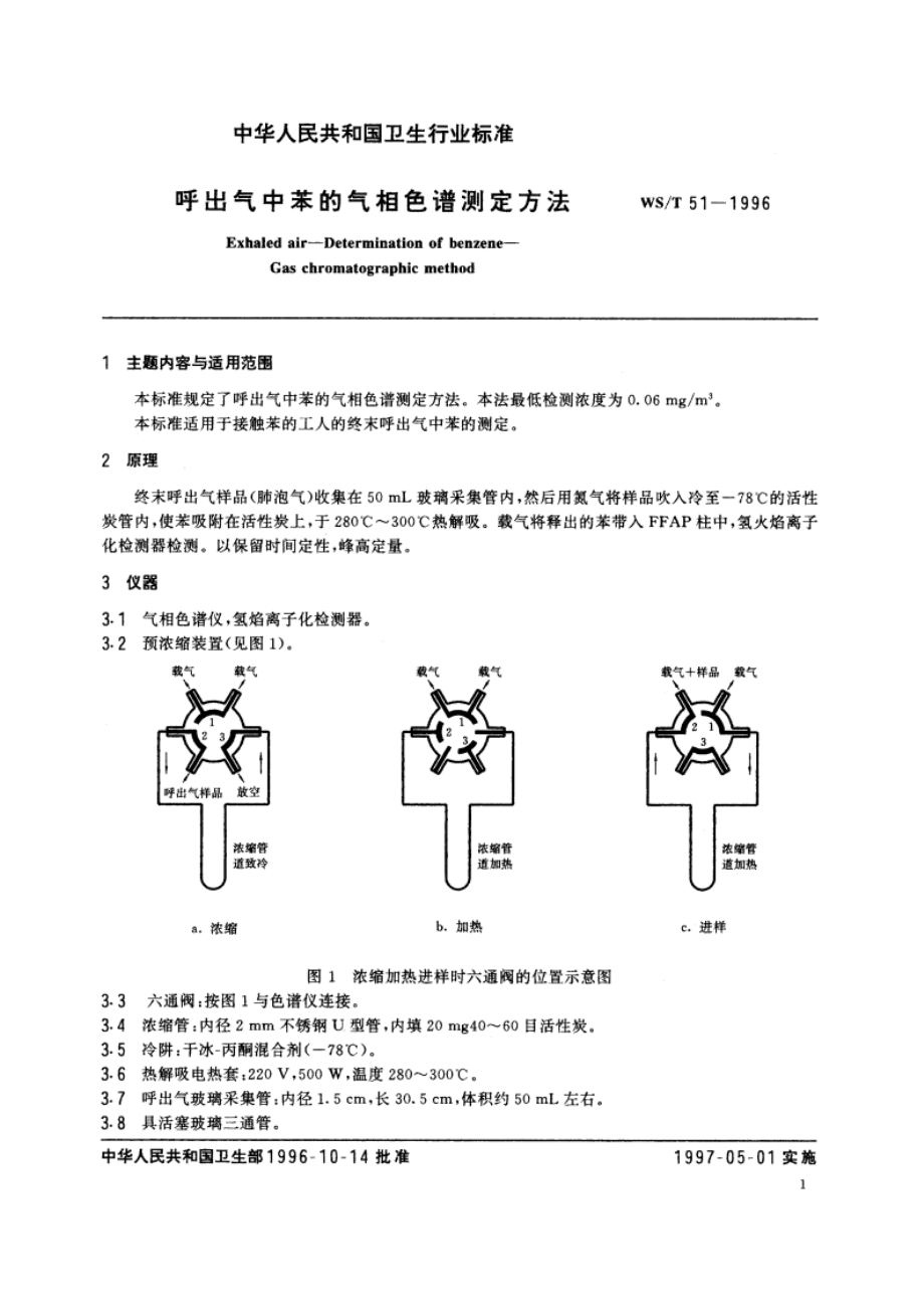 呼出气中苯的气相色谱测定方法 WST 51-1996.pdf_第2页