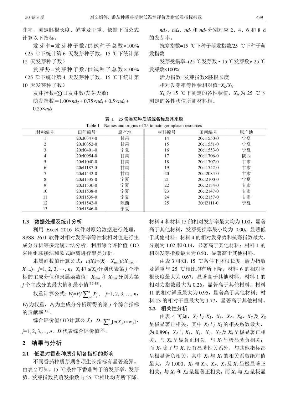 番茄种质芽期耐低温性评价及耐低温指标筛选_刘文娟.pdf_第3页