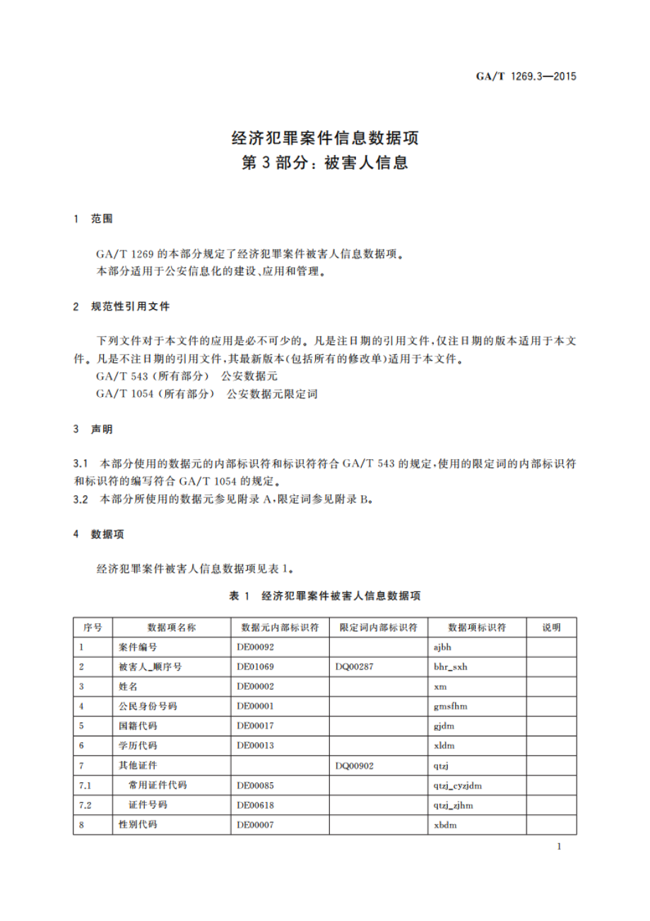 经济犯罪案件信息数据项 第3部分：被害人信息 GAT 1269.3-2015.pdf_第3页