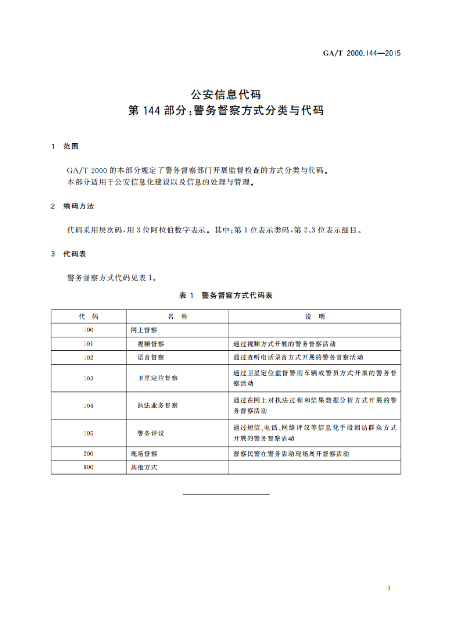 公安信息代码 第144部分：警务督察方式分类与代码 GAT 2000.144-2015.pdf_第3页