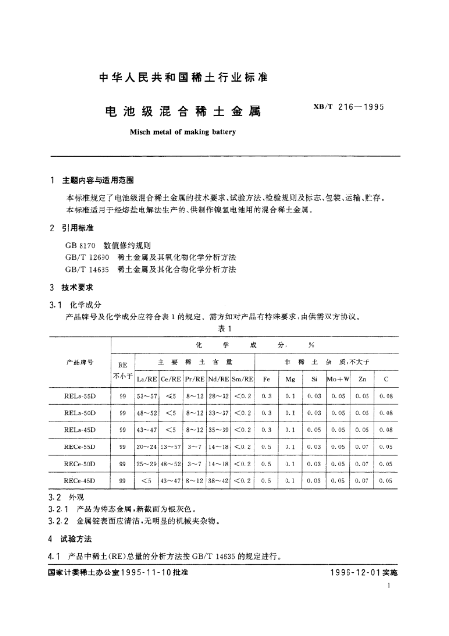 电池级混合稀土金属 XBT 216-1995.pdf_第2页