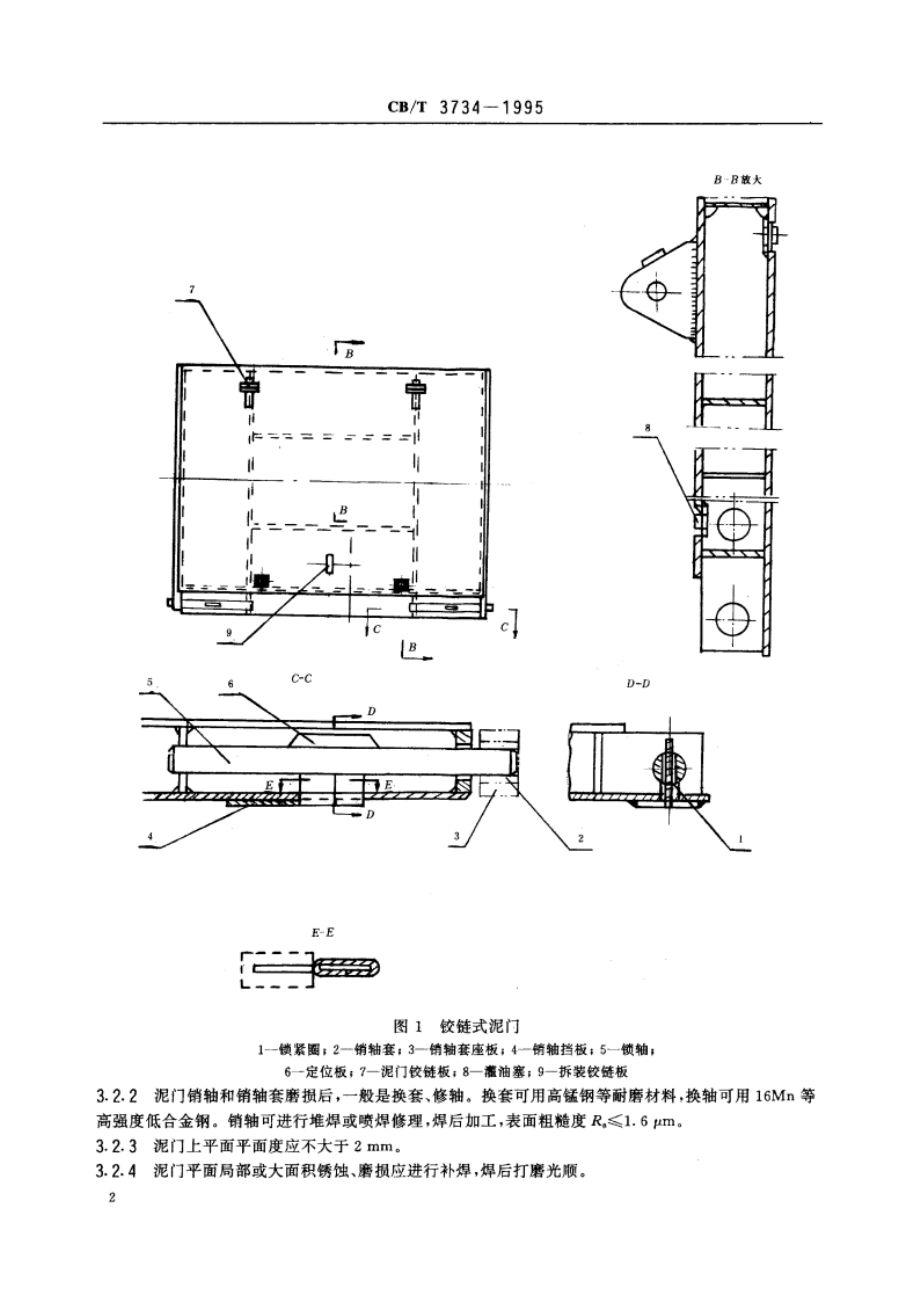 耙吸挖泥船铰链式泥门修理技术要求 CBT 3734-1995.pdf_第3页