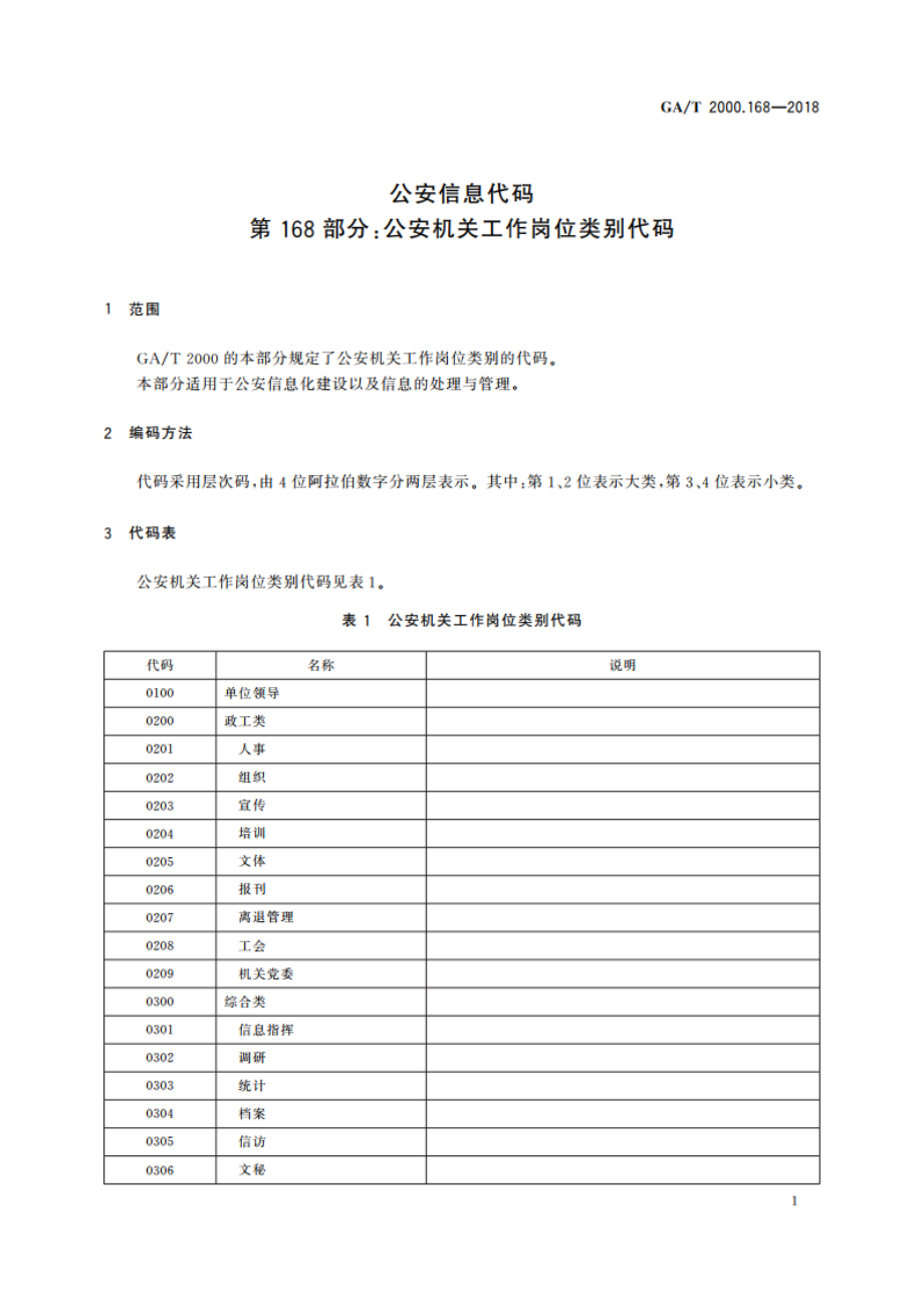 公安信息代码 第168部分：公安机关工作岗位类别代码 GAT 2000.168-2018.pdf_第3页