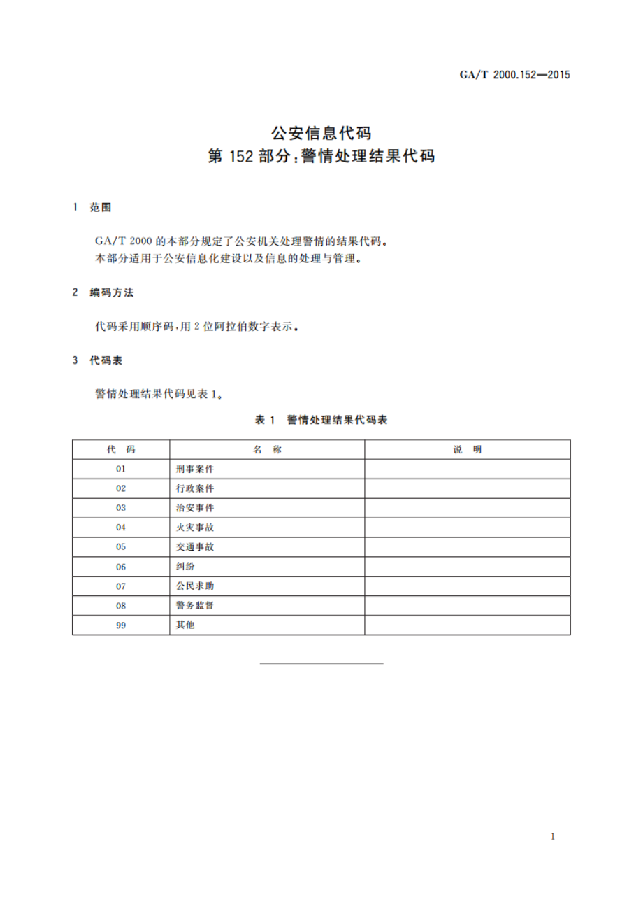 公安信息代码 第152部分：警情处理结果代码 GAT 2000.152-2015.pdf_第3页