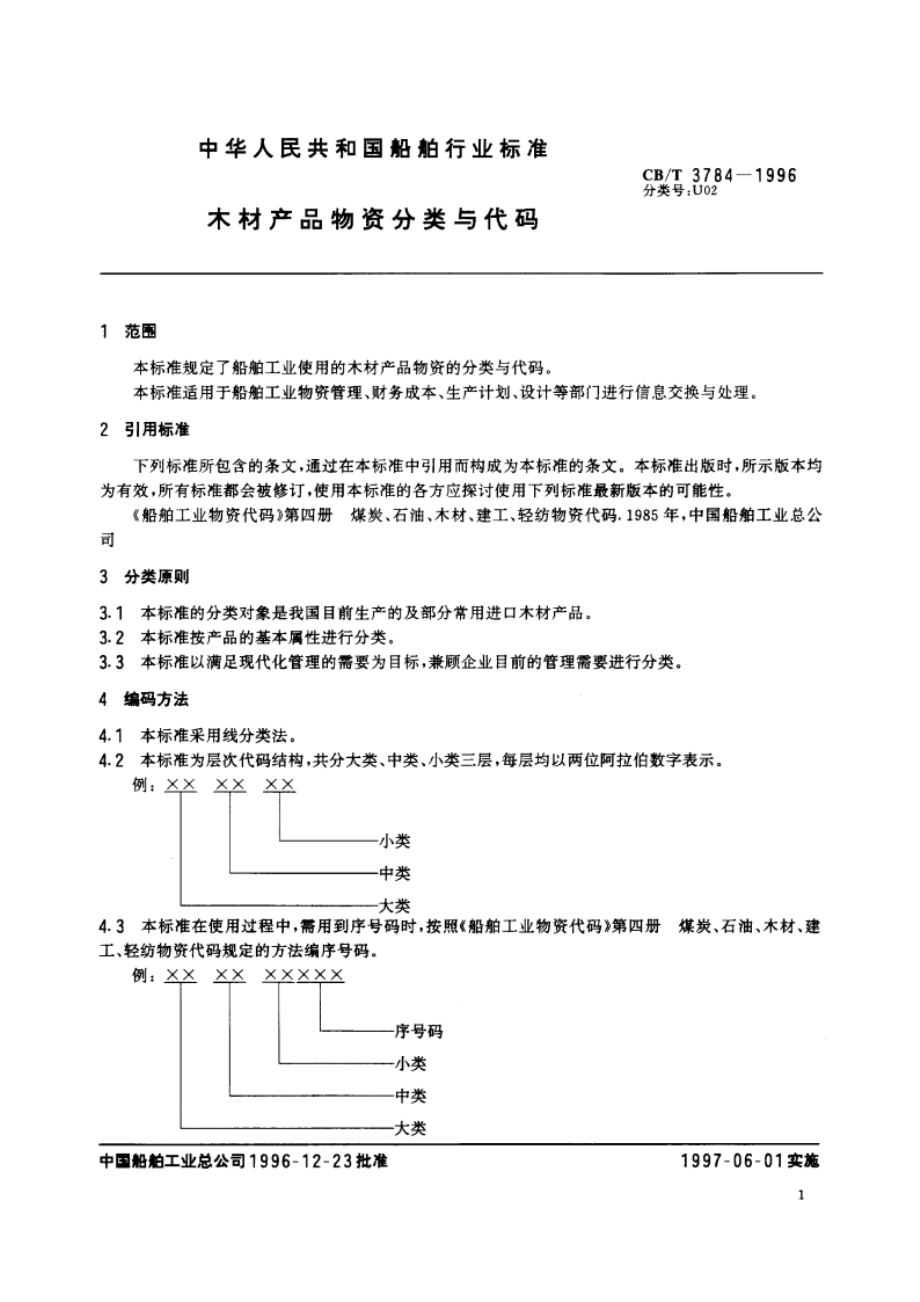 木材产品物资分类与代码 CBT 3784-1996.pdf_第3页