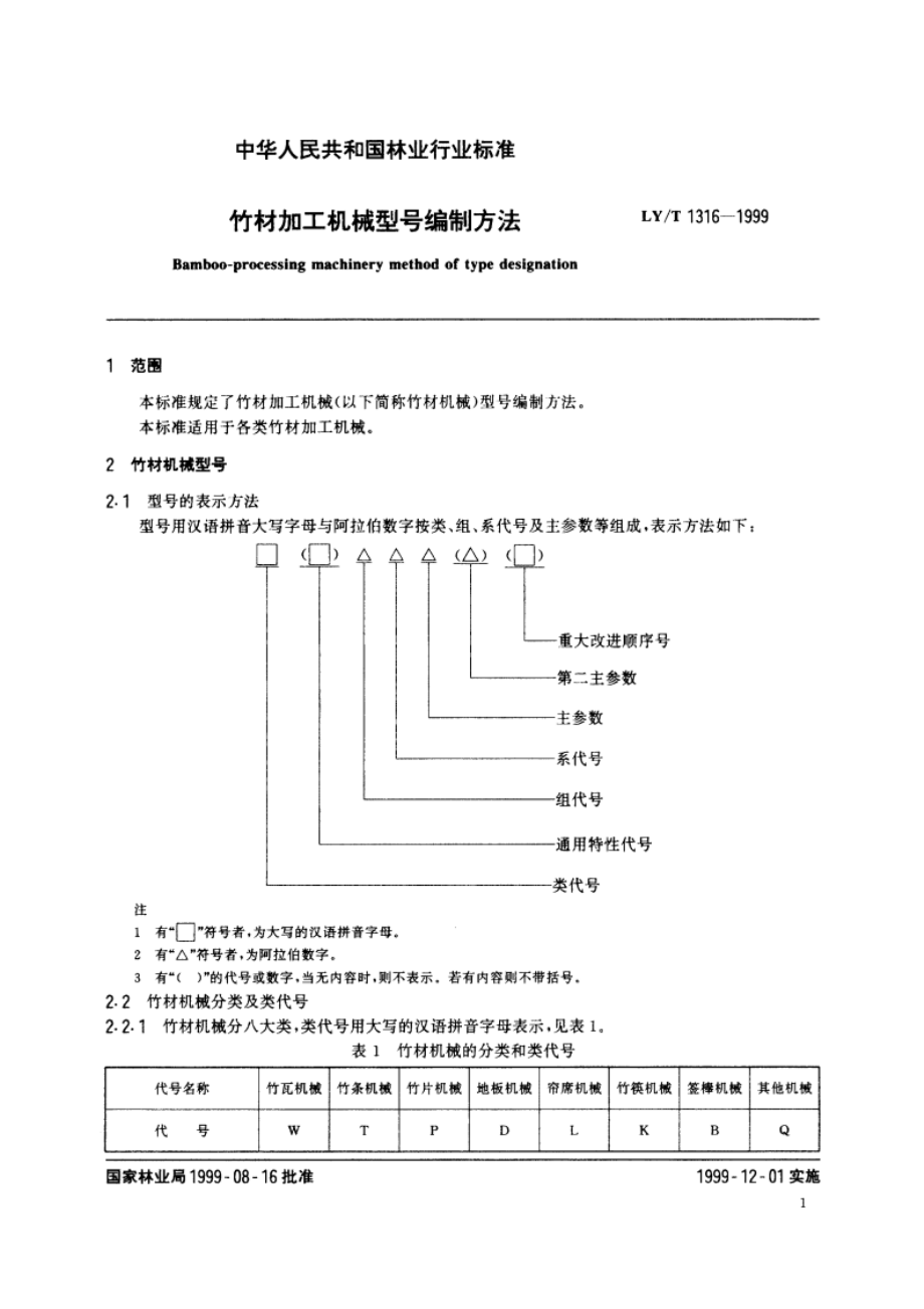 竹材加工机械型号编制方法 LYT 1316-1999.pdf_第3页