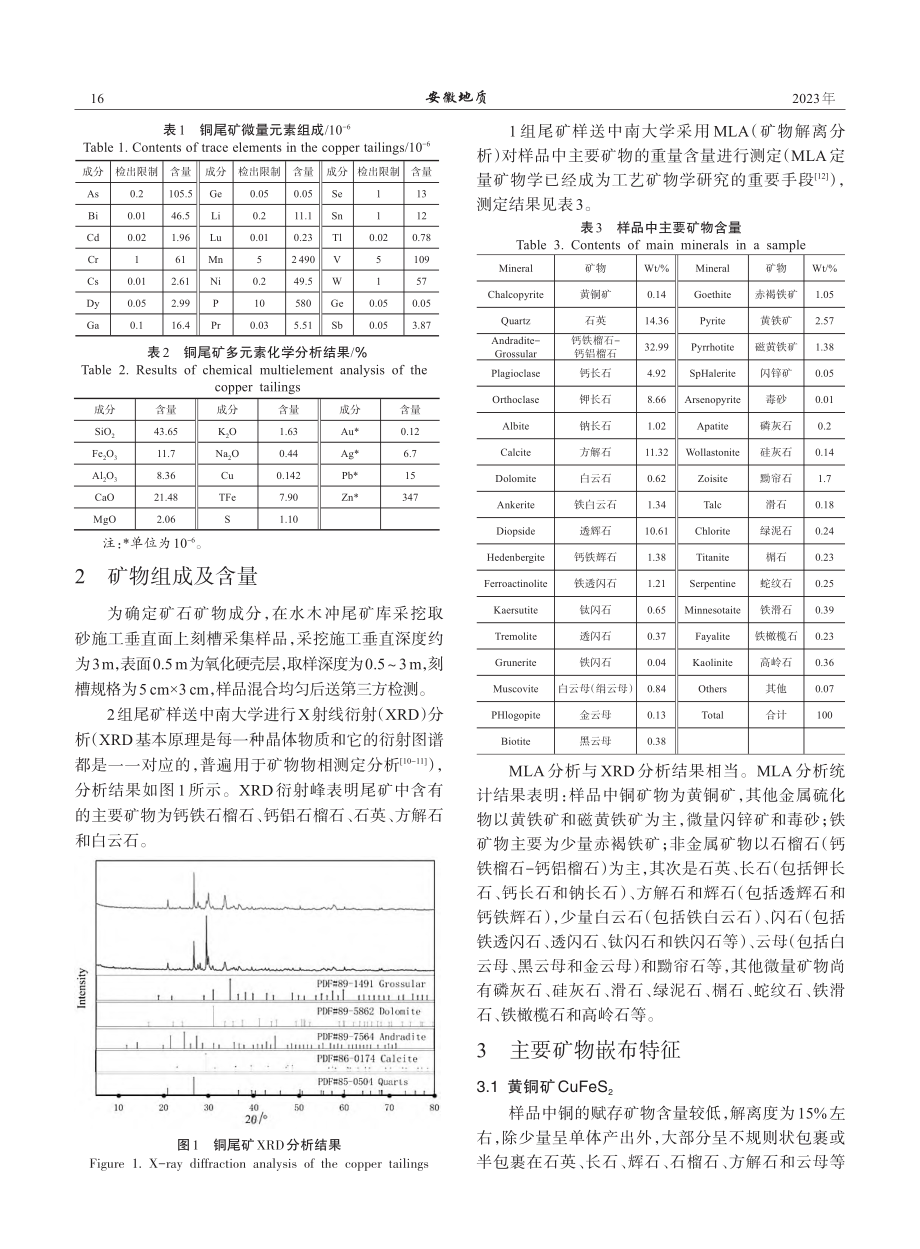 安徽铜陵某矽卡岩型铜尾矿工艺矿物学研究_罗传华.pdf_第2页