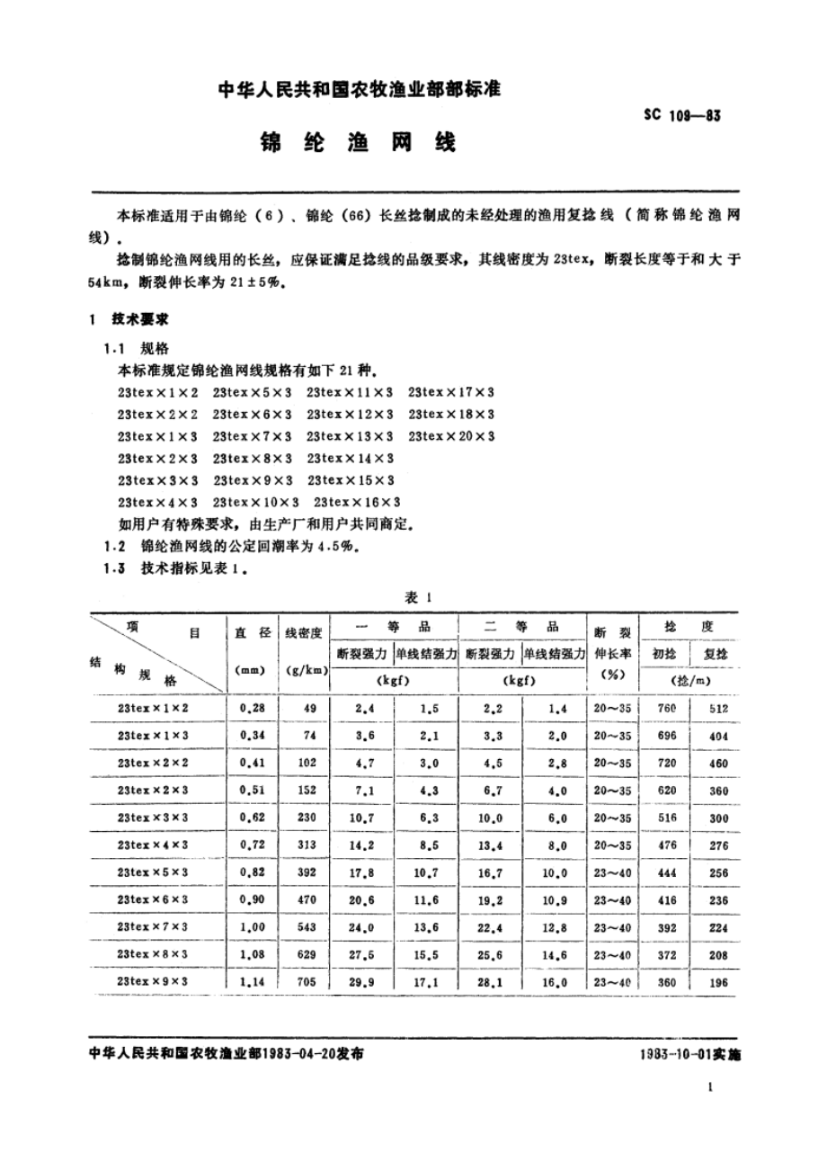 锦纶渔网线 SC 109-1983.pdf_第2页