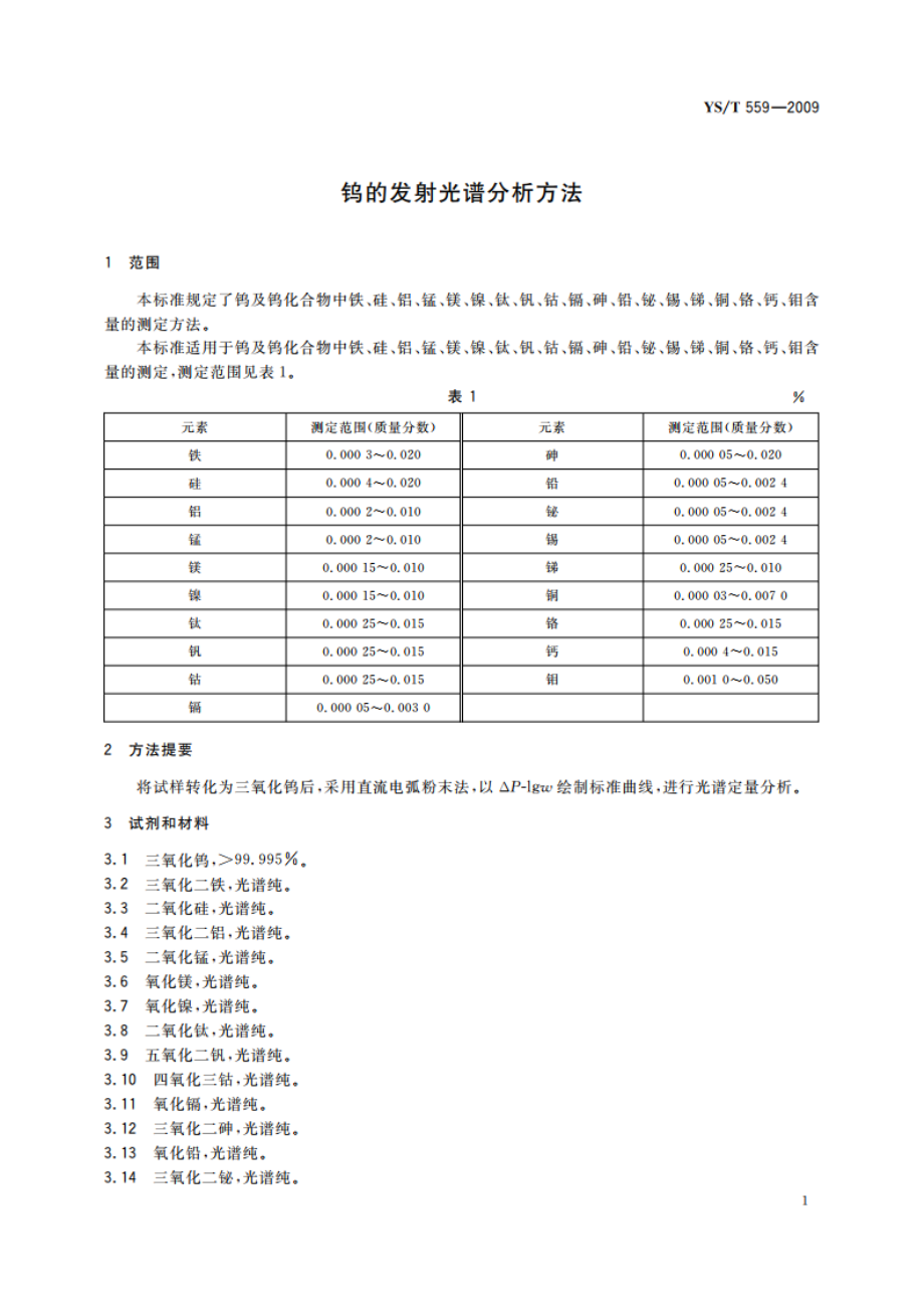 钨的发射光谱分析方法 YST 559-2009.pdf_第3页