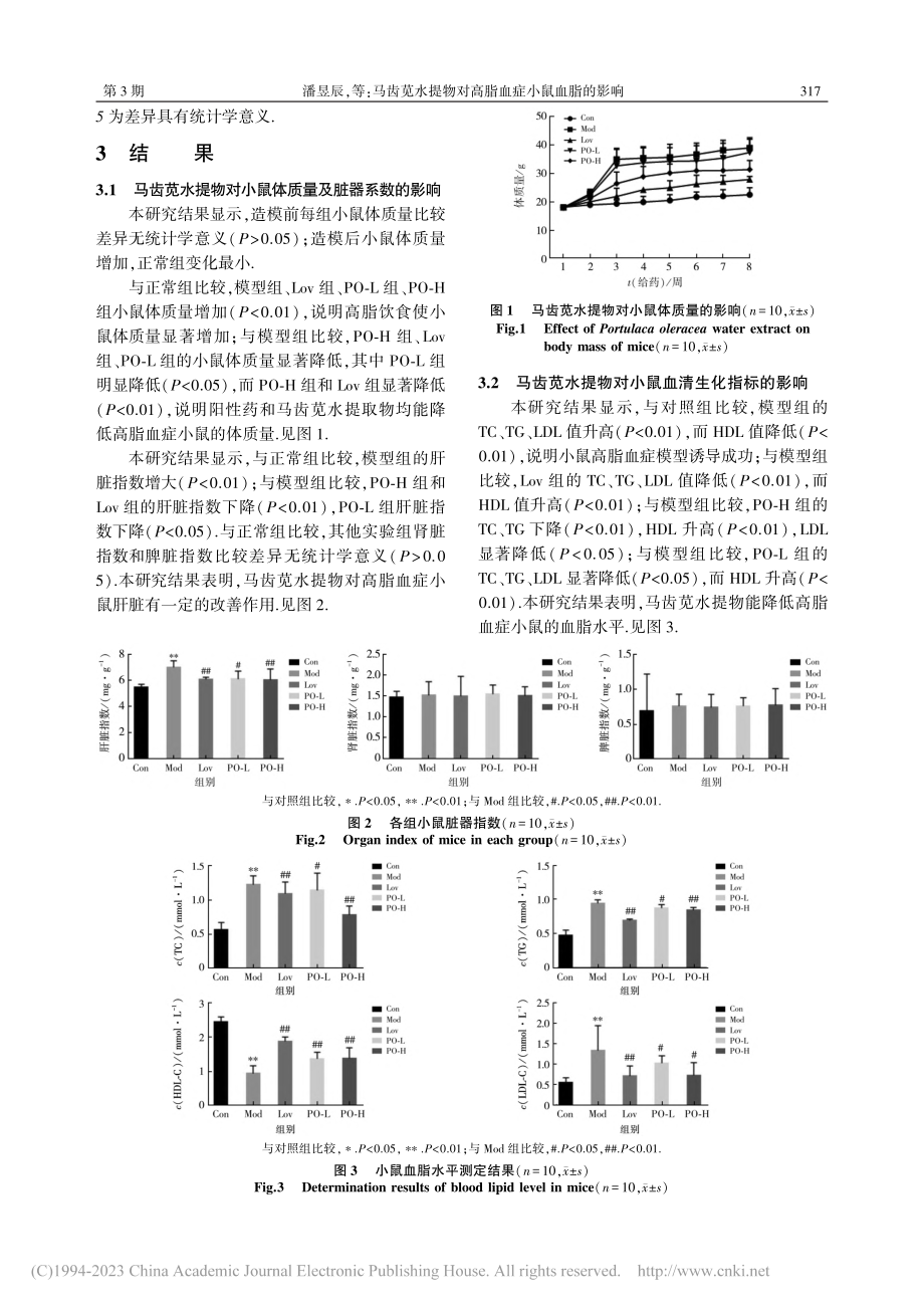 马齿苋水提物对高脂血症小鼠血脂的影响_潘昱辰.pdf_第3页