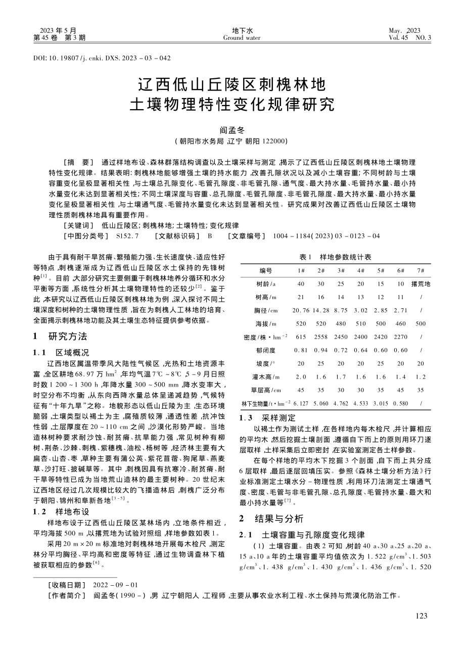 辽西低山丘陵区刺槐林地土壤物理特性变化规律研究_阎孟冬.pdf_第1页