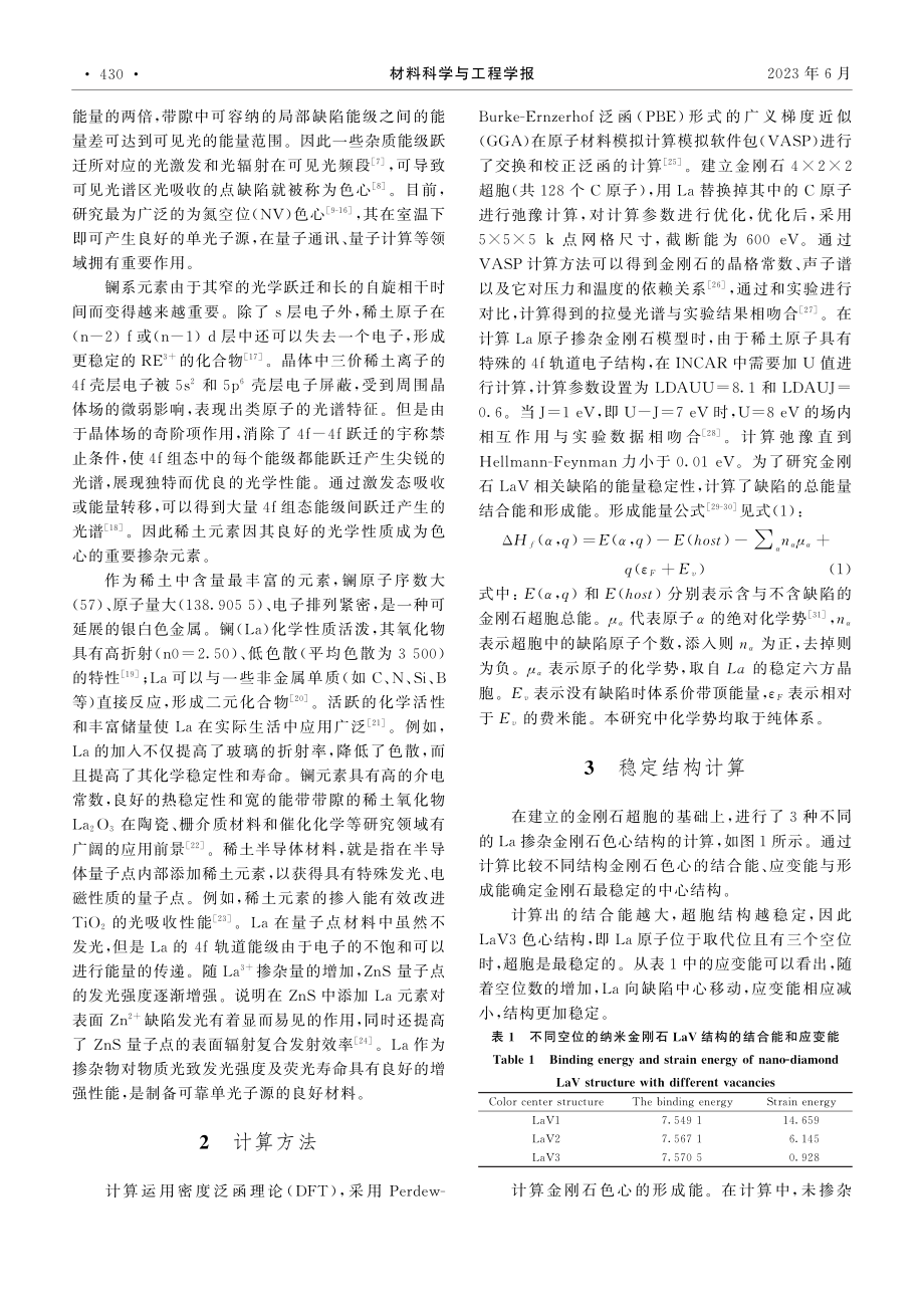 金刚石中La相关缺陷的结构稳定性和电子结构_谭心.pdf_第2页