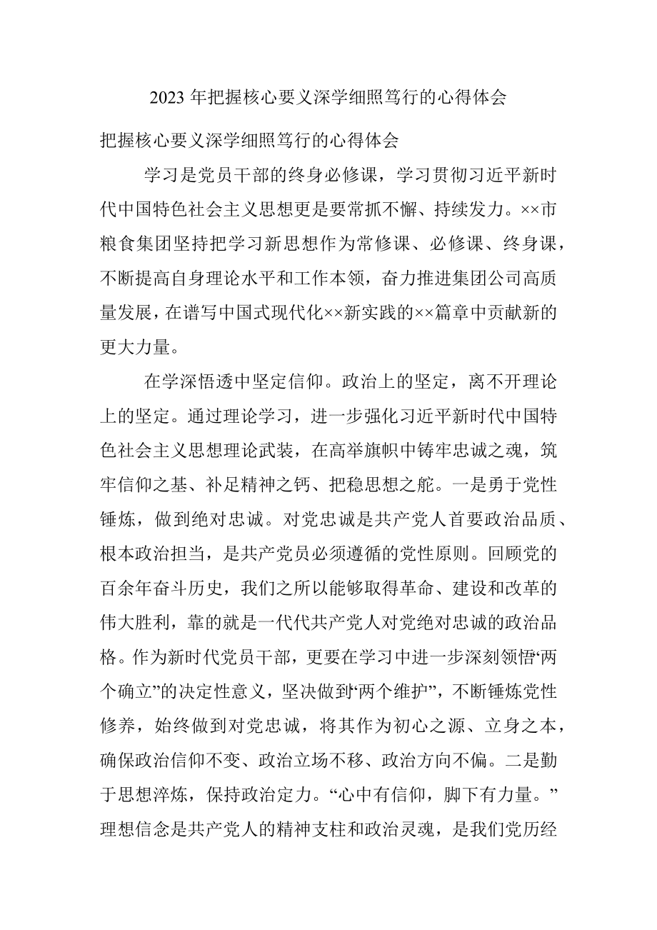 2023年把握核心要义深学细照笃行的心得体会.docx_第1页