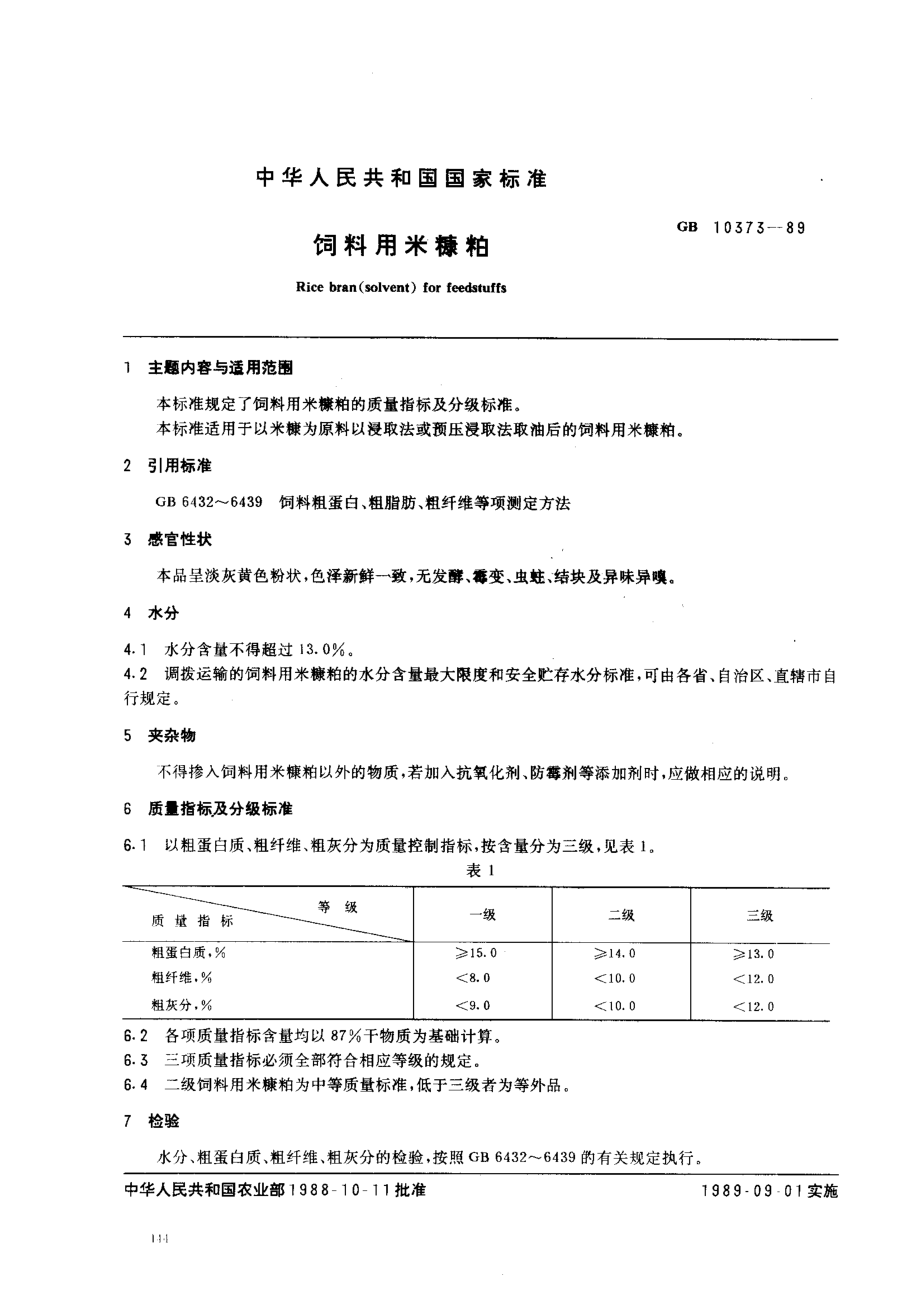 NYT 124-1989 饲料用米糠粕.pdf_第1页