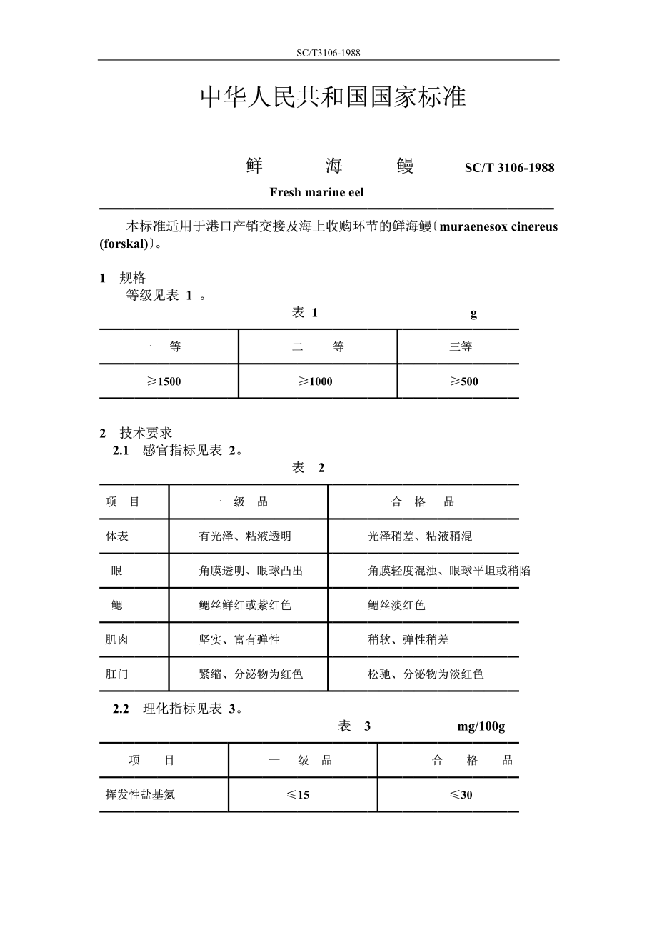 SCT 3106-1988 鲜海鳗.pdf_第1页