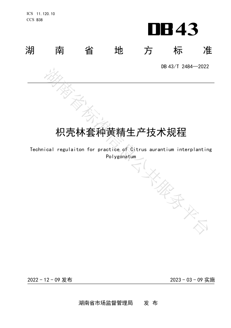 DB43T 2484-2022 枳壳林套种黄精生产技术规程.pdf_第1页