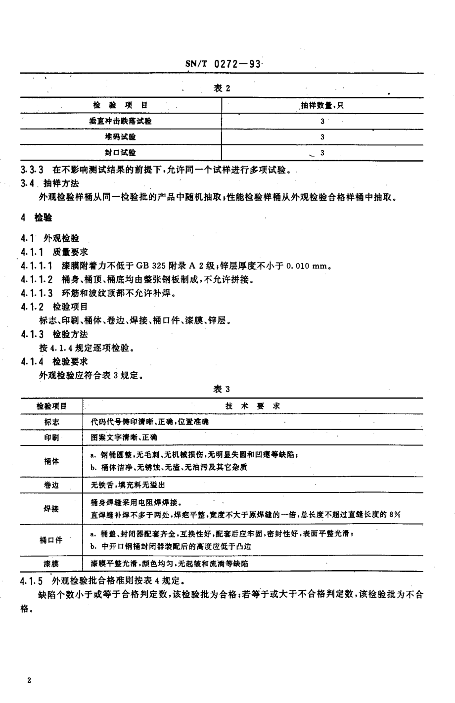 SNT 0272-1993 出口商品运输包装 开口钢桶检验规程.pdf_第3页