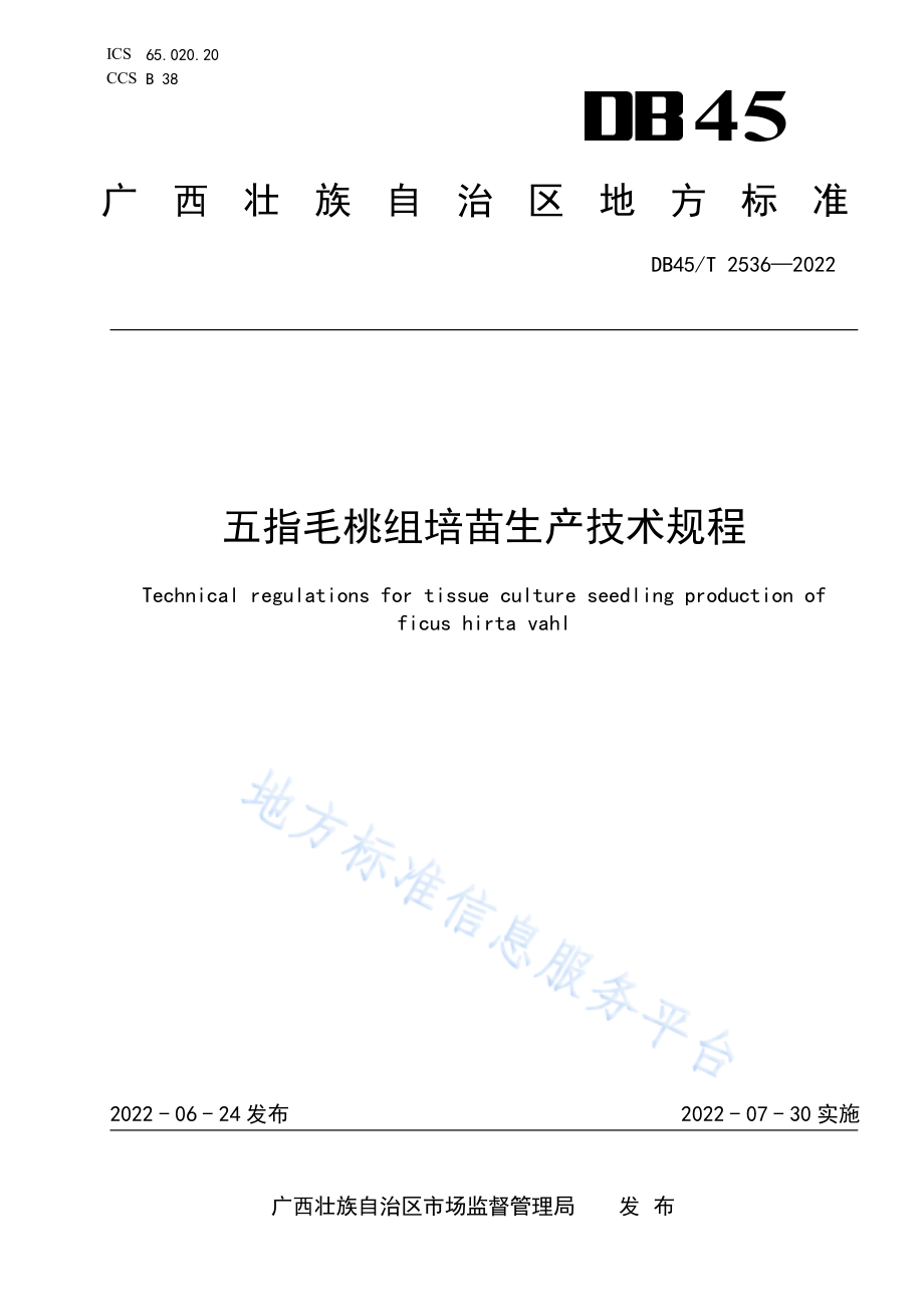 DB45T 2536-2022 五指毛桃组培苗生产技术规程.pdf_第1页