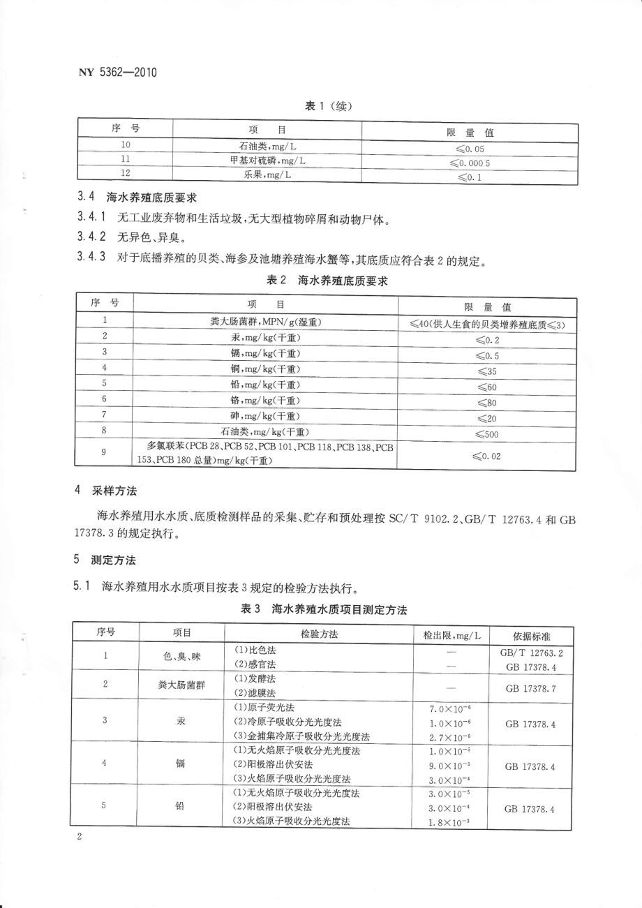 NY 5362-2010 无公害食品 海水养殖产地环境条件.pdf_第3页