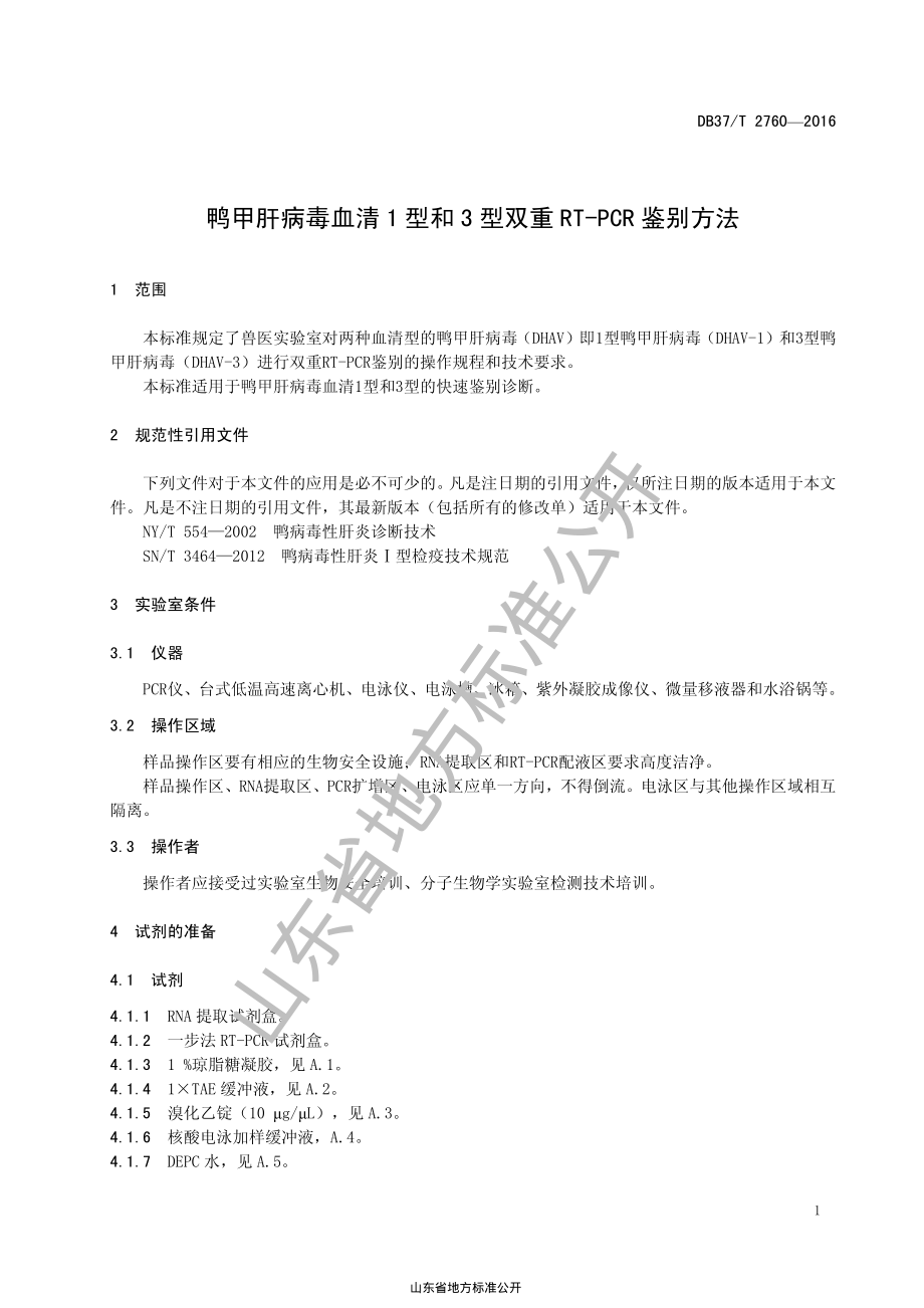 DB37T 2760-2016 鸭甲肝病毒血清1型和3型双重RT-PCR鉴别方法.pdf_第3页