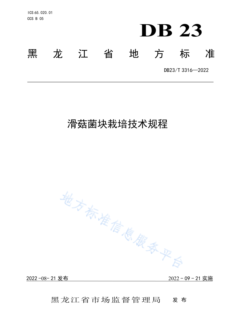 DB23T 3316-2022 滑菇菌块栽培技术规程.pdf_第1页