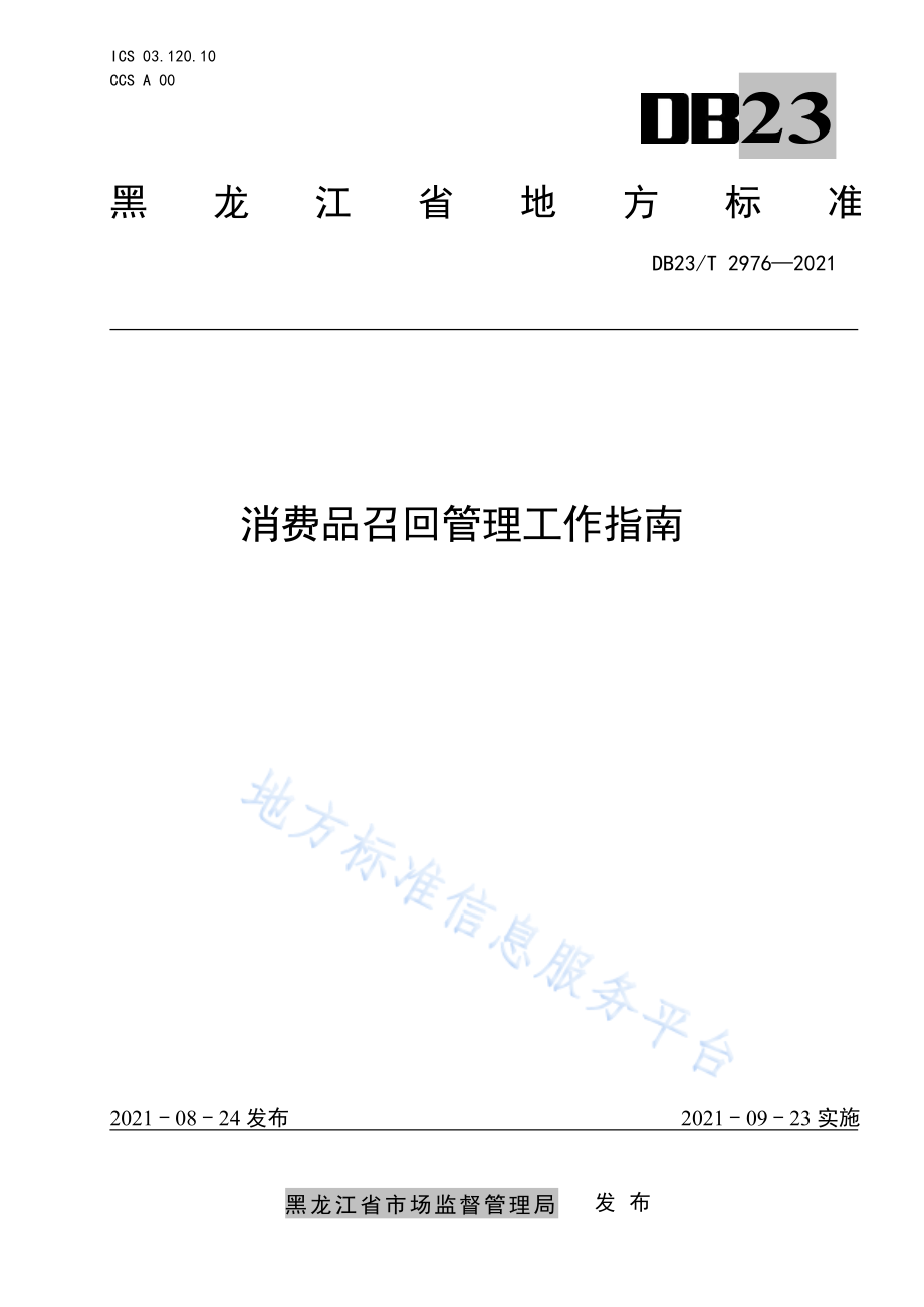 DB23T 2976-2021 消费品召回管理工作指南.pdf_第1页