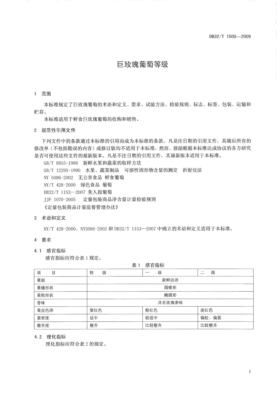 DB32T 1500-2009 巨玫瑰葡萄等级.pdf_第3页