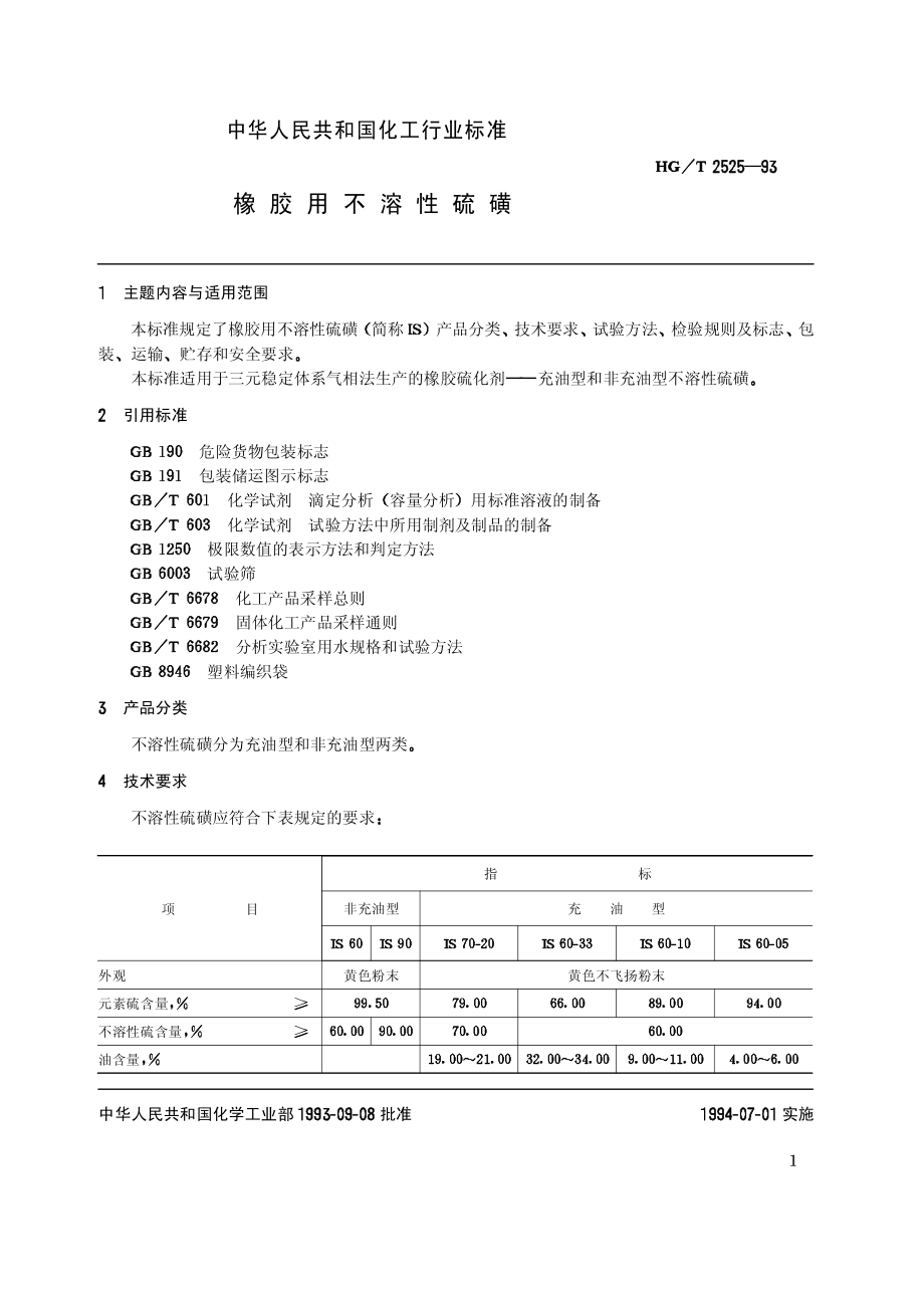 HGT 2525-1993 橡胶用不溶性硫磺.pdf_第2页