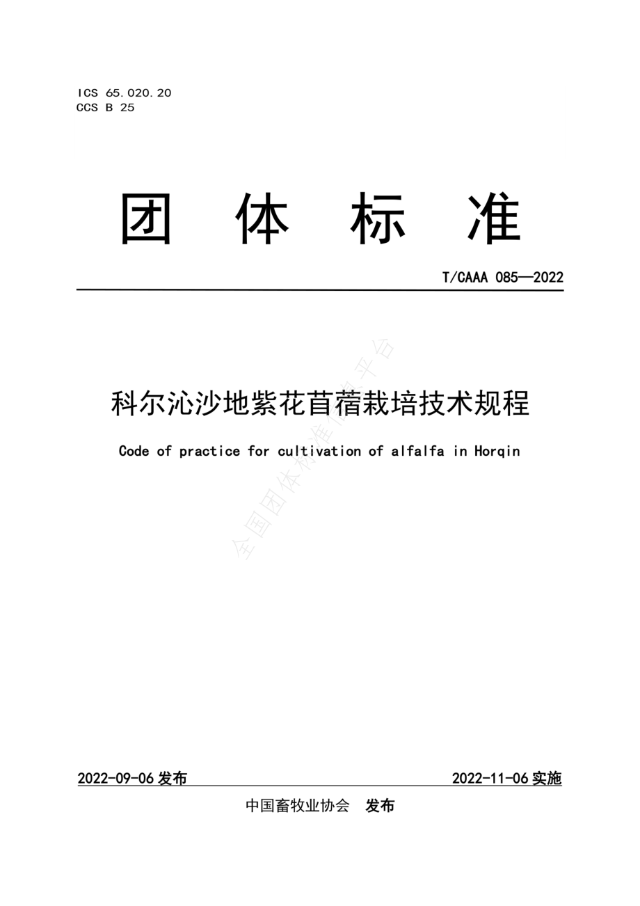 TCAAA 085-2022 科尔沁沙地紫花苜蓿栽培技术规程.pdf_第1页