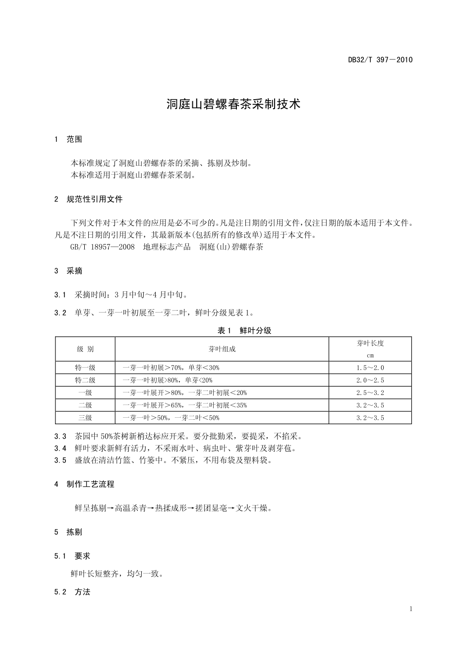 DB32T 397-2010 洞庭山碧螺春茶采制技术.pdf_第3页