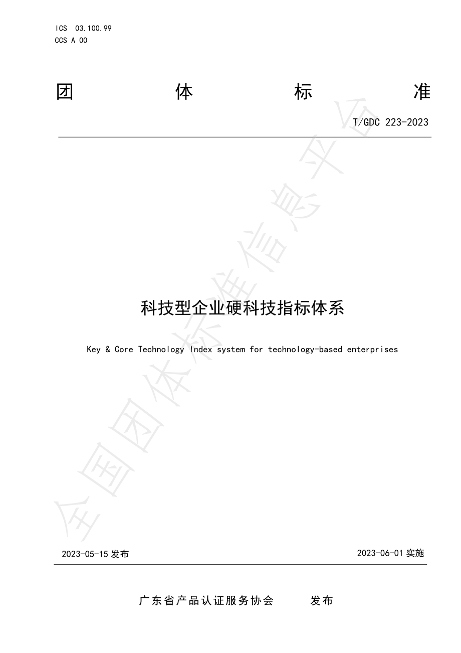 TGDC 223-2023 科技型企业硬科技指标体系.pdf_第1页