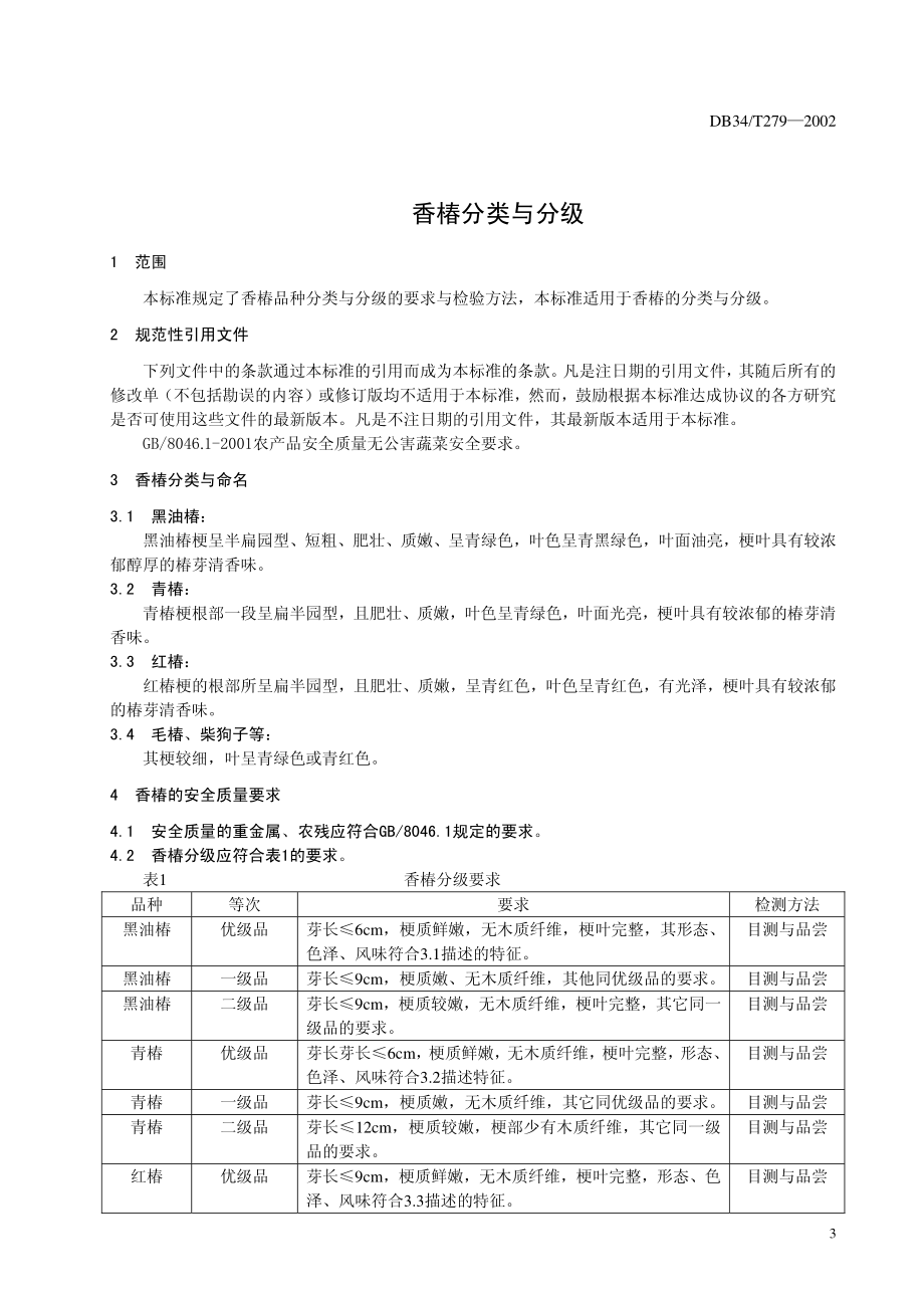 DB34T 279-2002 无公害优质香椿 第2部分 分类与分级.pdf_第3页