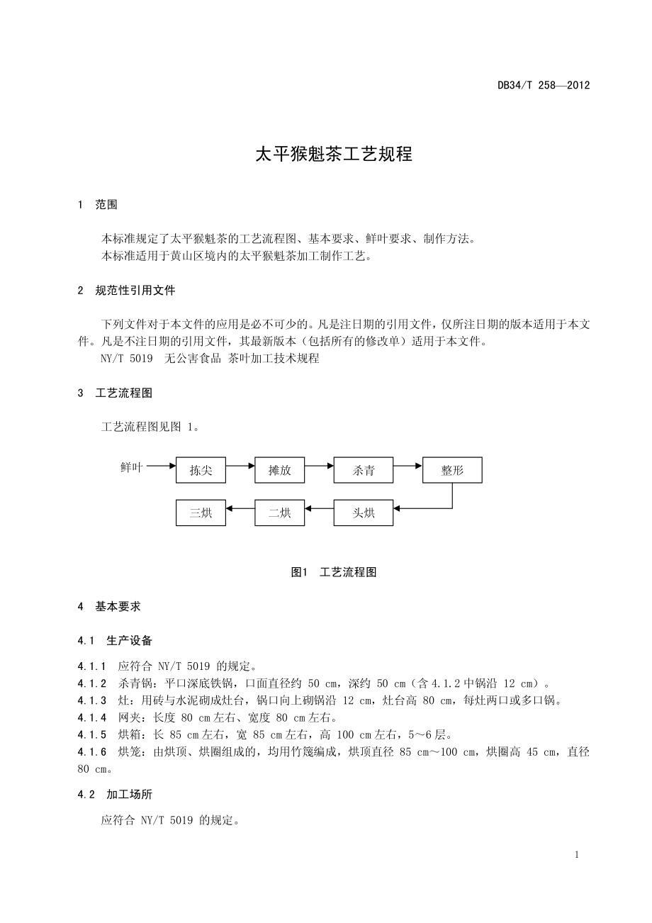 DB34T 258-2012 太平猴魁茶工艺规程.pdf_第3页