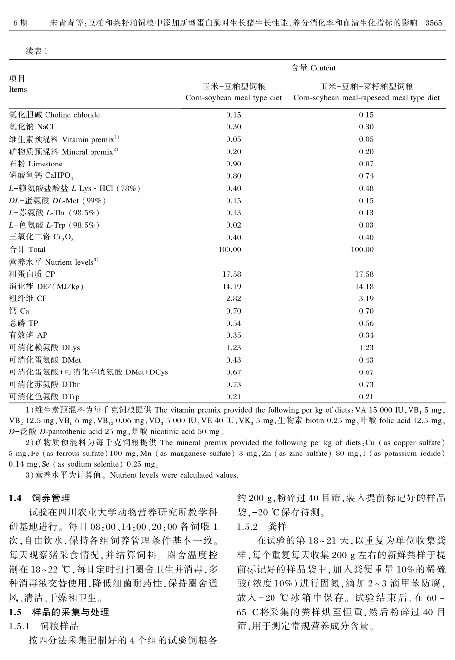 豆粕和菜籽粕饲粮中添加新型蛋白酶对生长猪生长性能、养分消化率和血清生化指标的影响.pdf_第3页